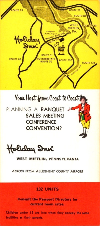 1970s Holiday Inn Rack Card West Mifflin PA Airport Motel Highway 70 Pittsburgh