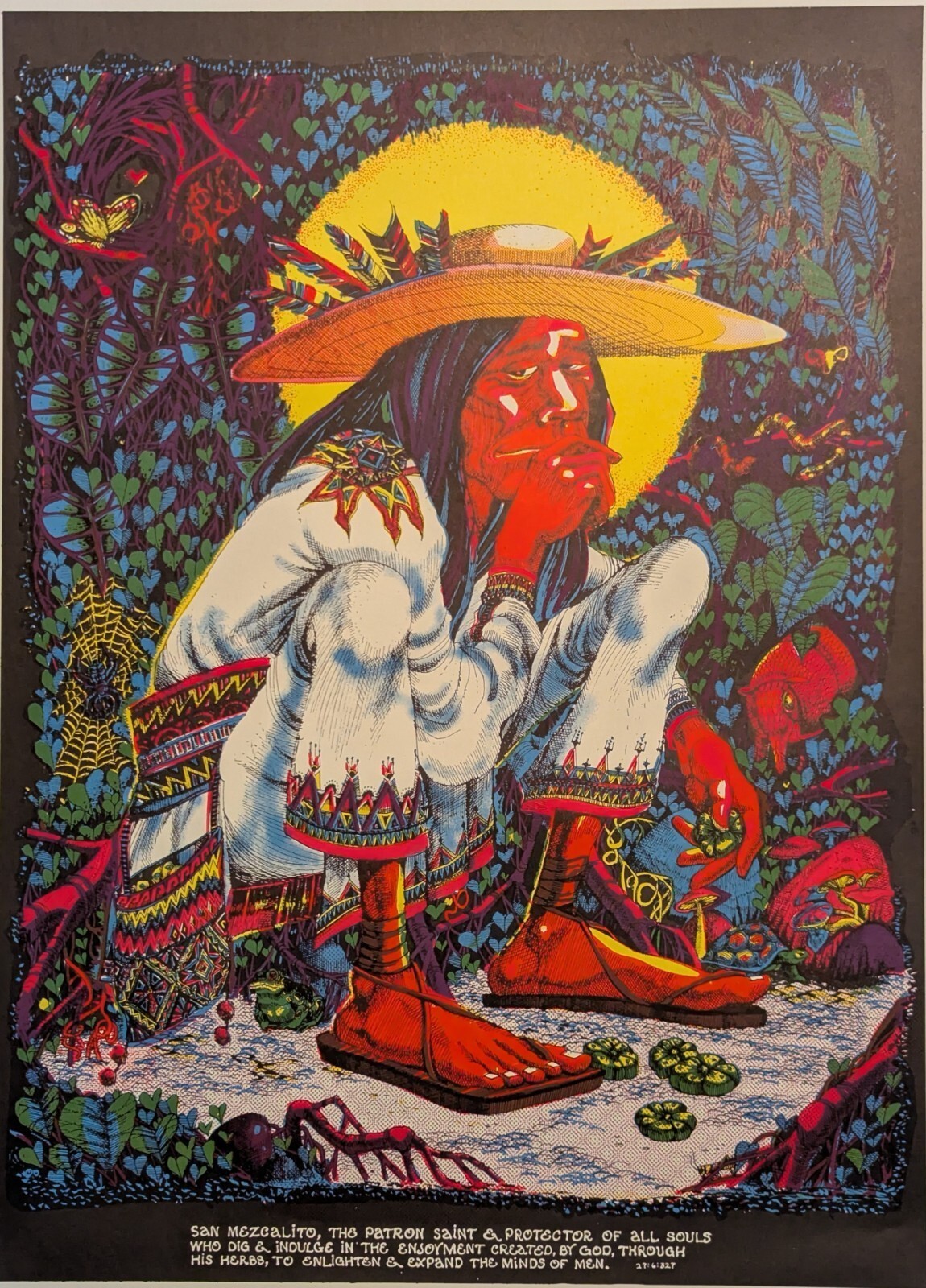 Vintage Original 1970’s Indian Native Smoking Herbs 22×30 Inch Blacklight Poster