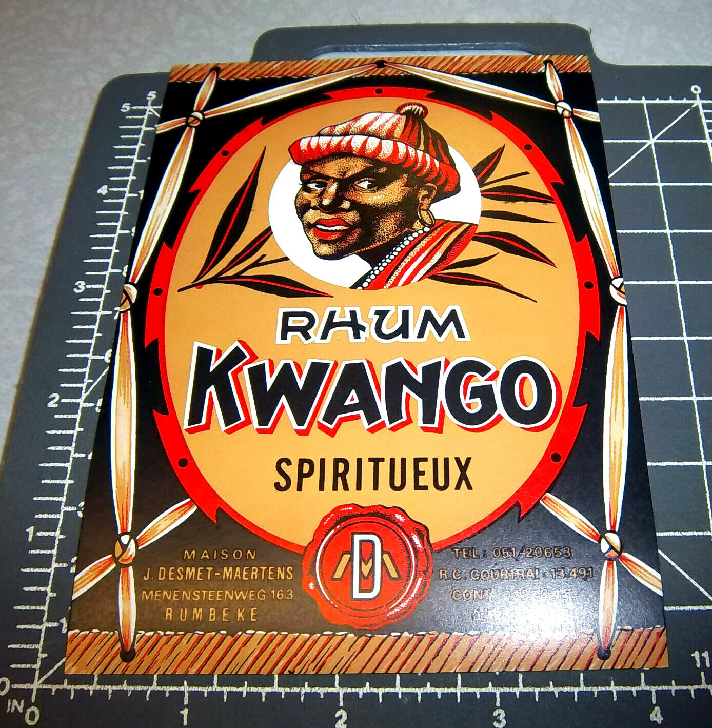 Vintage Original Label, 1930s KWANGO Rhum (rum) Label, Great graphics & colors