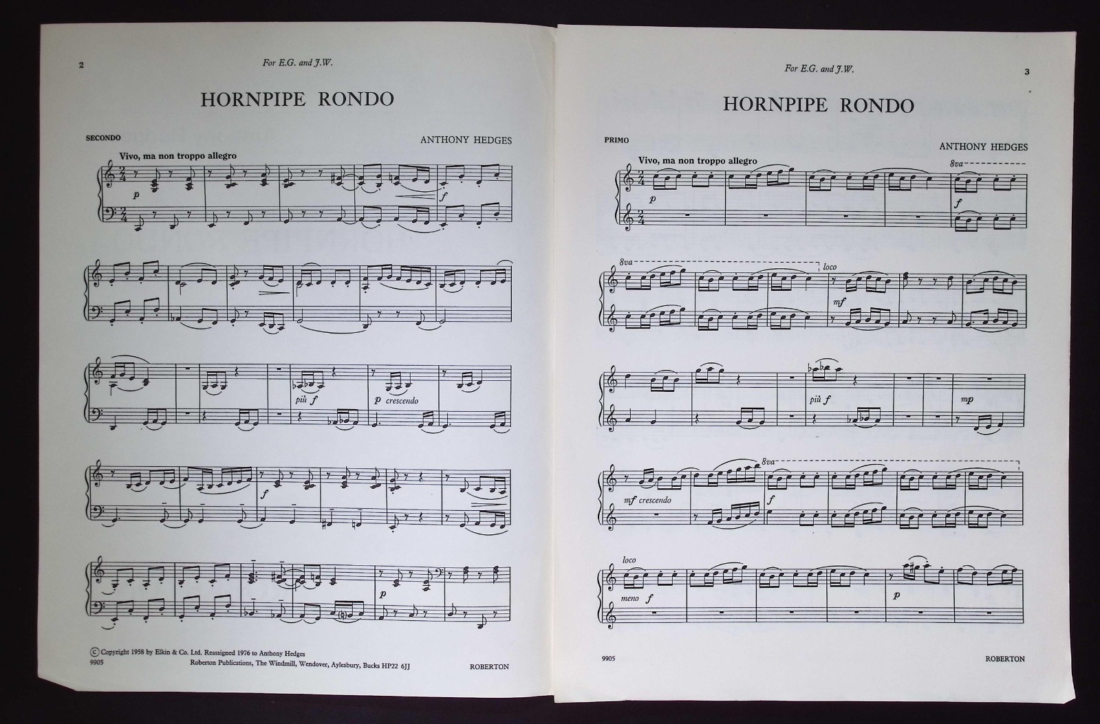 Hornpipe Rondo for piano duet by Anthony Hedges, 1976 Roberton Publications