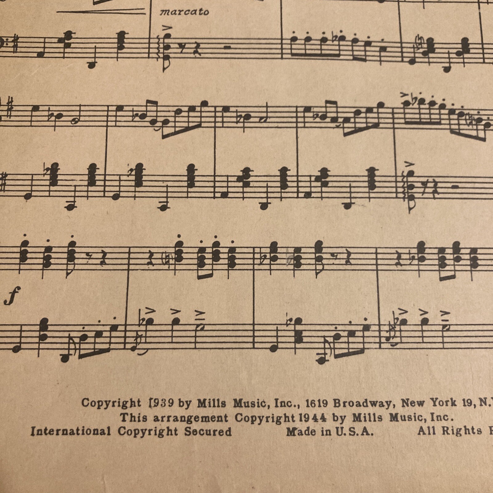 VINTAGE SHEET MUSIC JAZZ PIZZICATO PIANO SOLO LEROY ANDERESON 1944