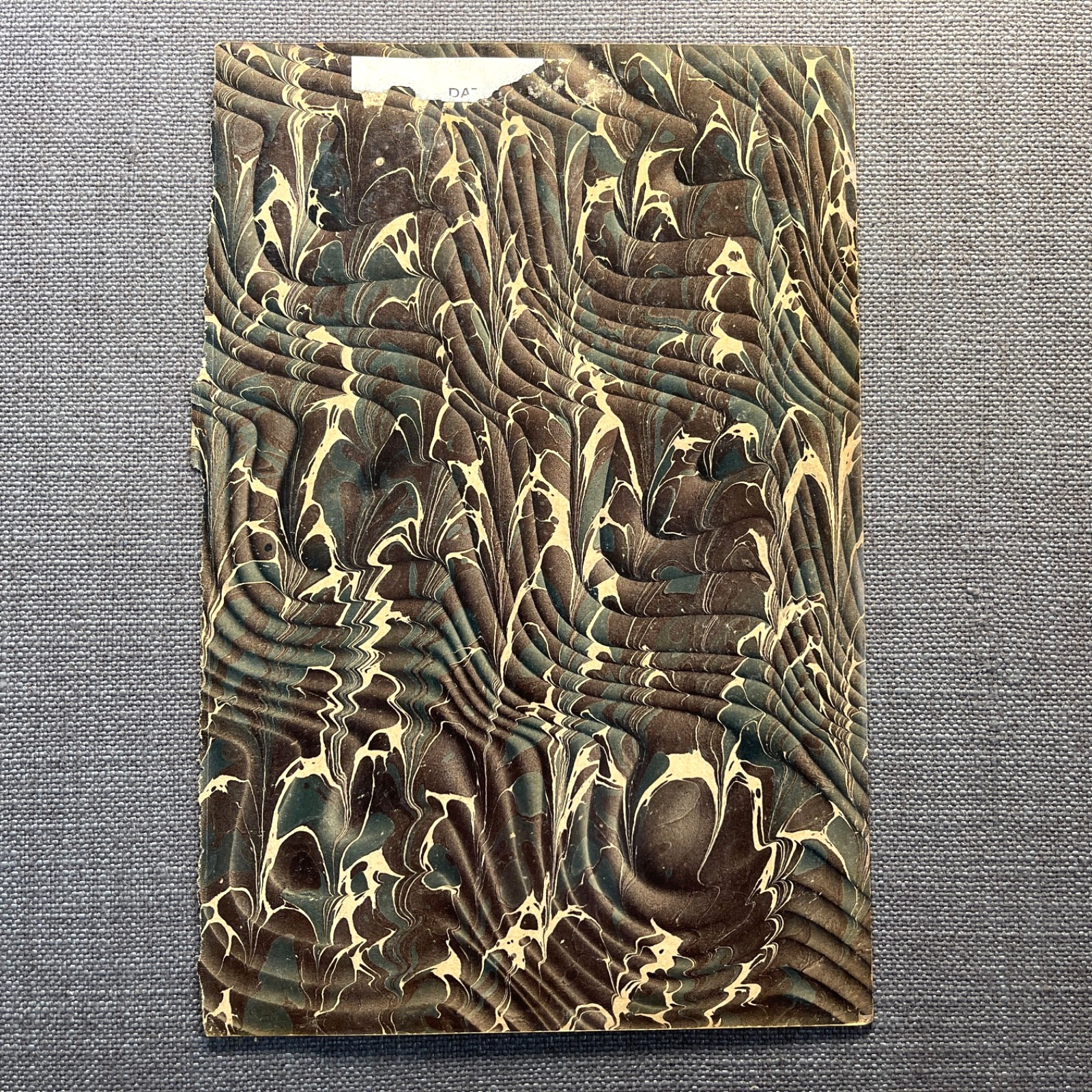 Antique Marbled End Papers Pair Bookbinding Brown Cream Green