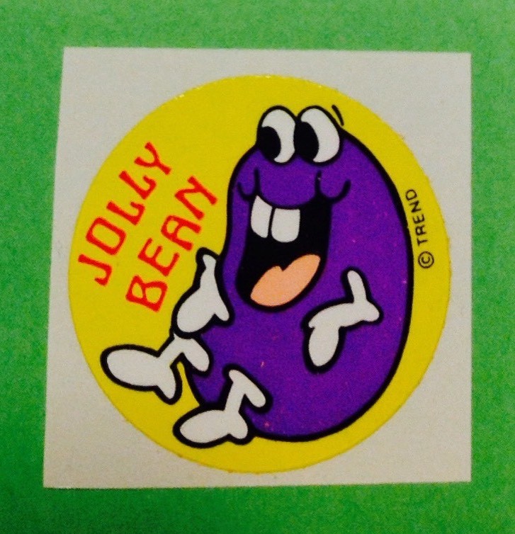 Vintage 80s TREND Scratch N Sniff Stinky Sticker JOLLY BEAN Jelly Bean GRAPE ’84