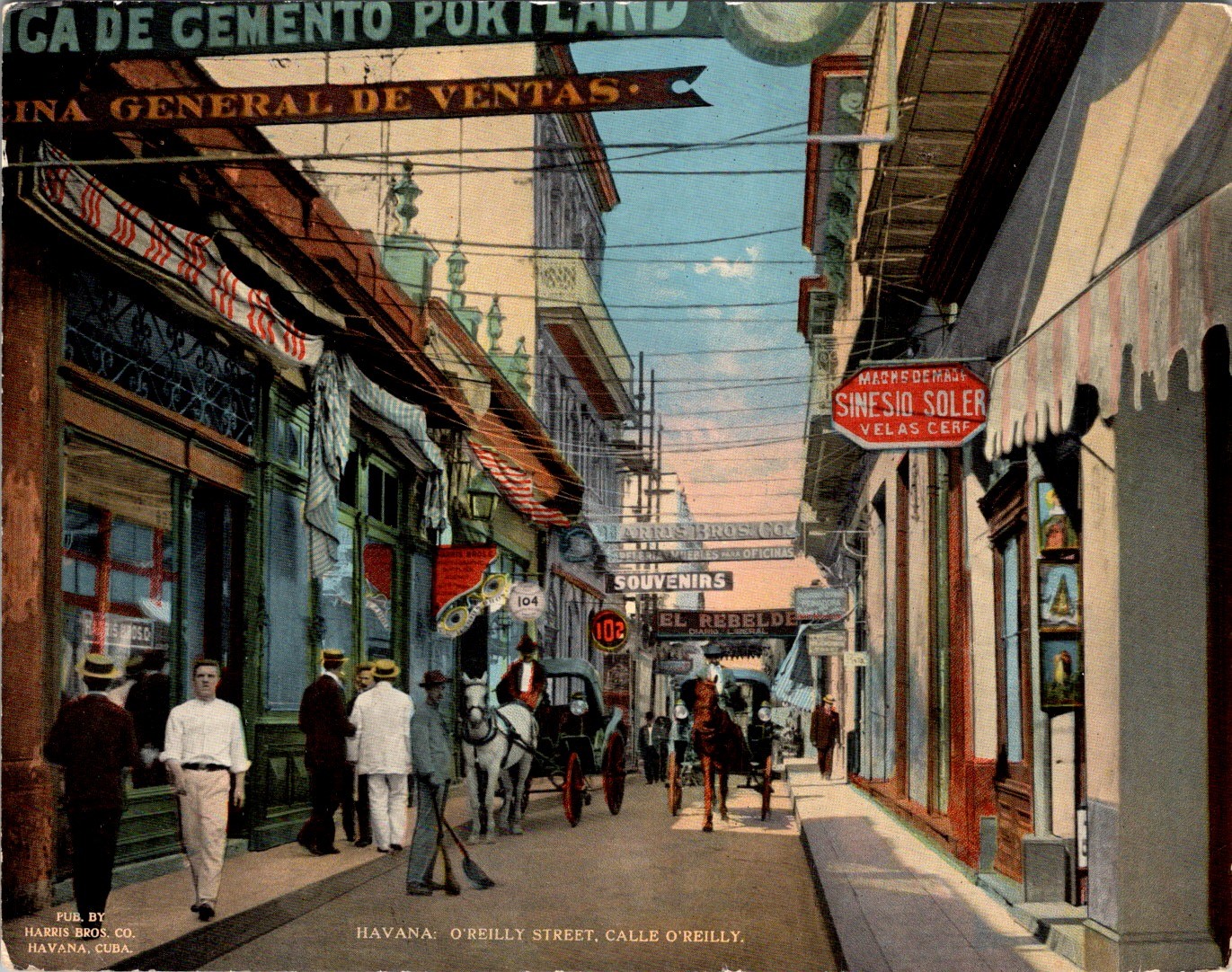 Calle O’Reilly Havana Cuba 1910s Color Lithograph Postcard Harris Bros Co