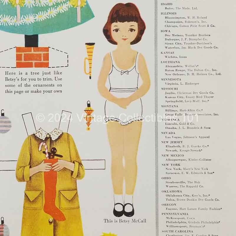 1954 Betsy McCall Trims The Tree Christmas Paper Doll art decor vintage print ad