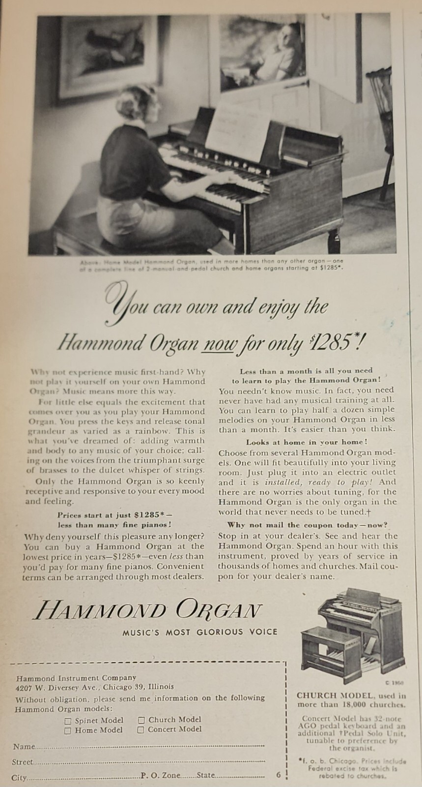 Hammond Organ Piano Magazine Picture Ad Vintage Print Wall Art Musical Display