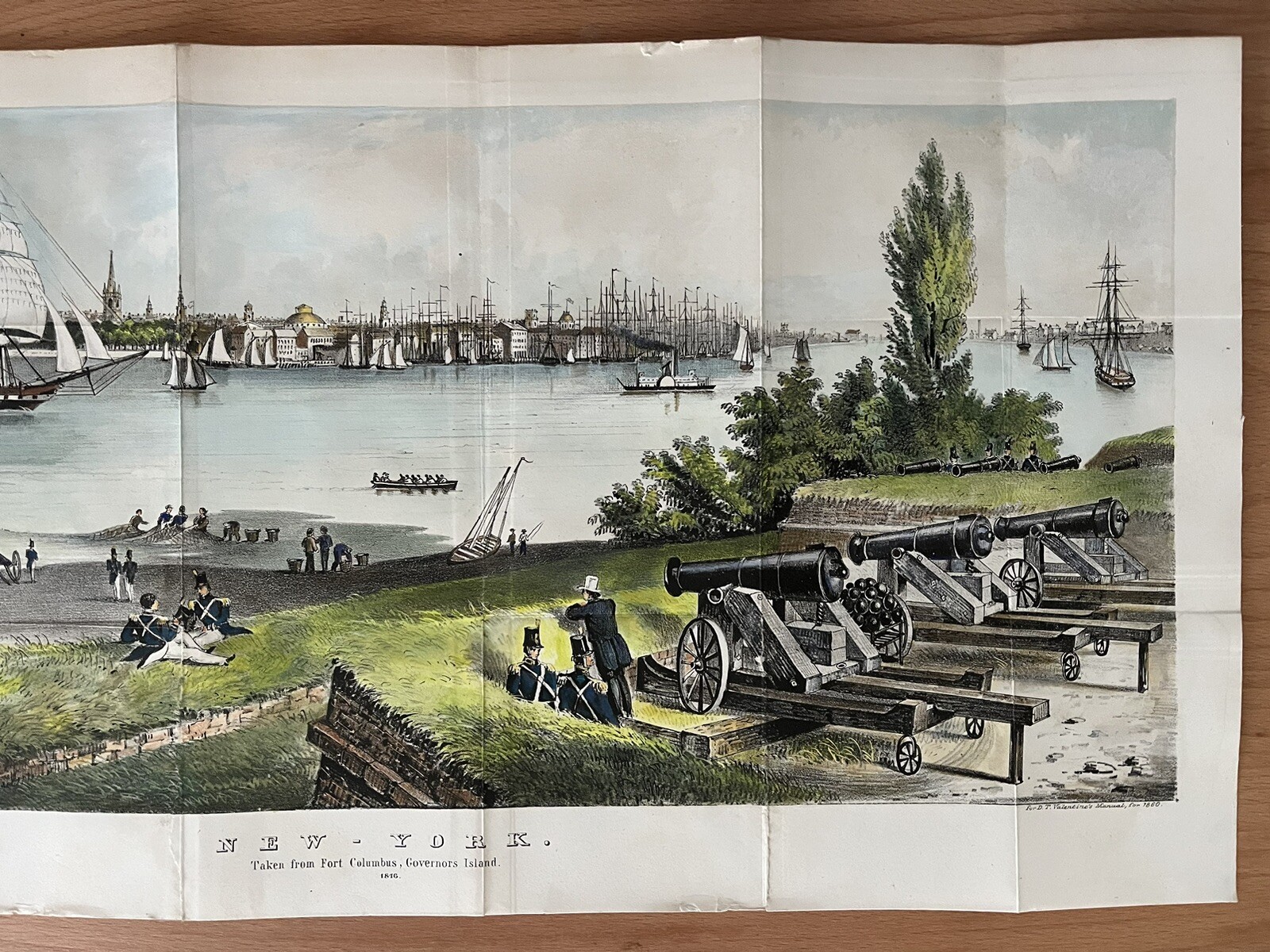 HAND COLORED PRINT GOVERNORS ISLAND, NEW YORK CITY, FROM 1860 VALENTINE’S MANUAL