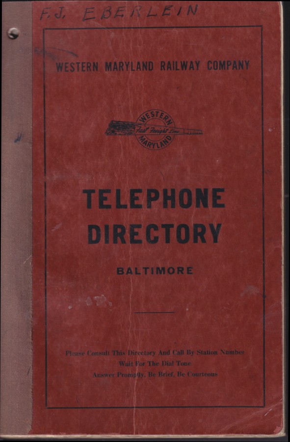 Western Maryland Railway RR Telephone Directory Baltimore 1953