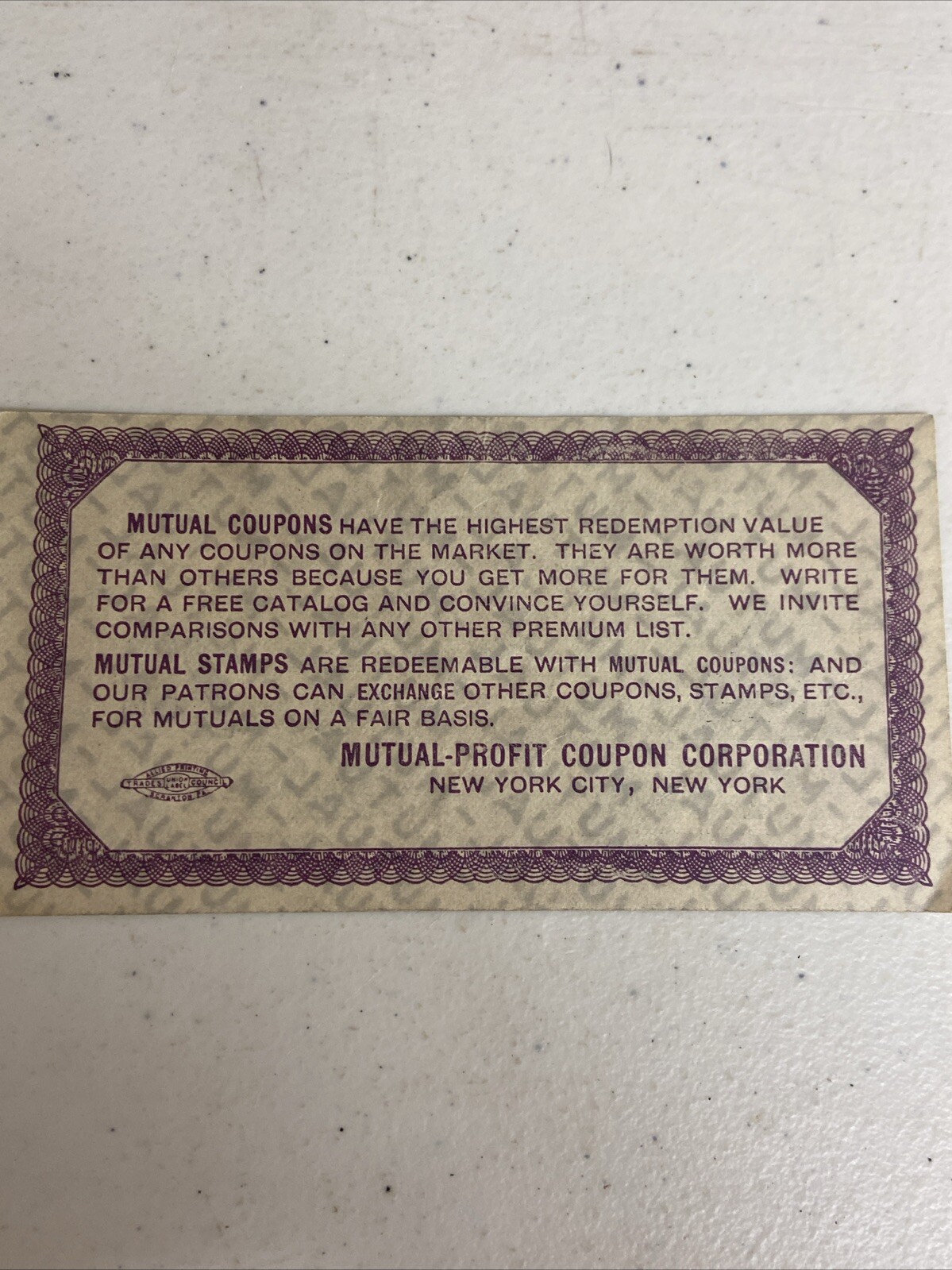 Mutual Profit Coupon Corporation New York City, NY 20 Coupons Cigar Store