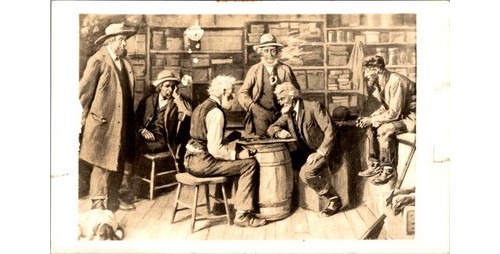 1910 Kodak Photograph Men Gambling General Store Scene Americana Sepia Tone