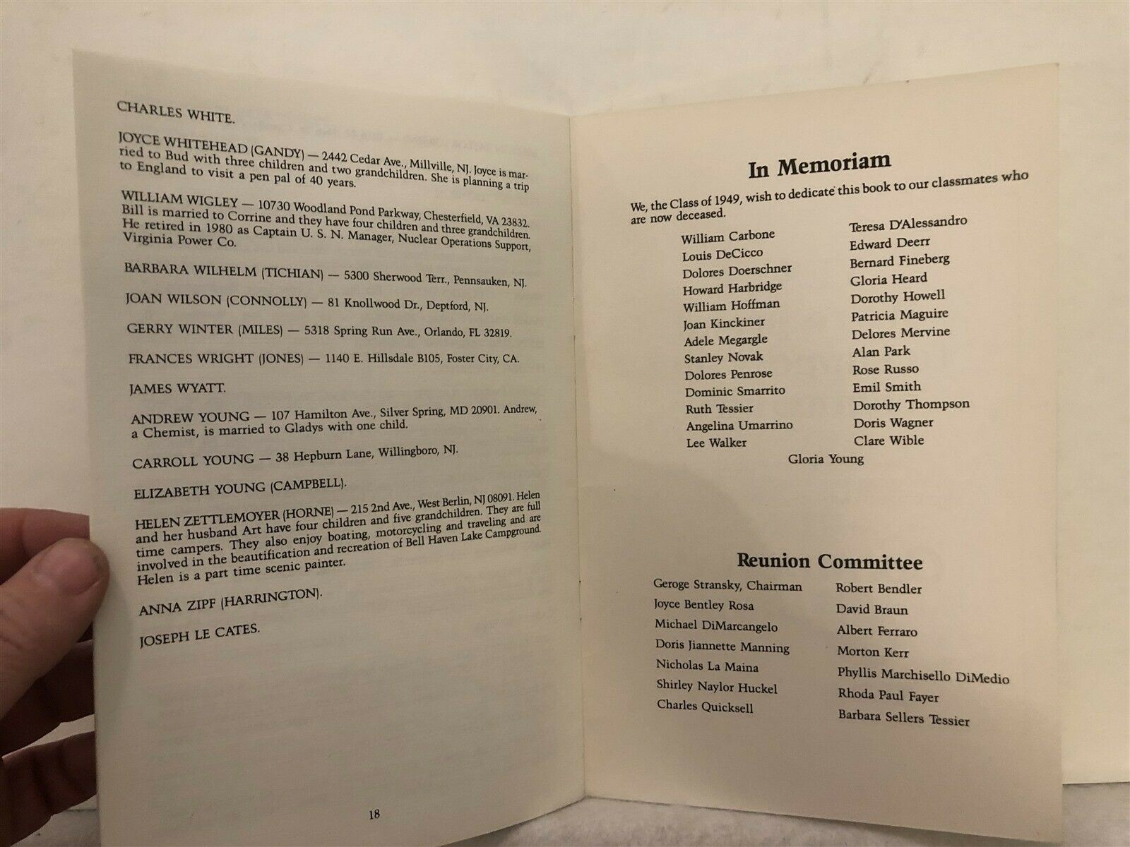 1949 Woodrow Wilson 40th Reunion Book Camden New Jersey NJ Vtg