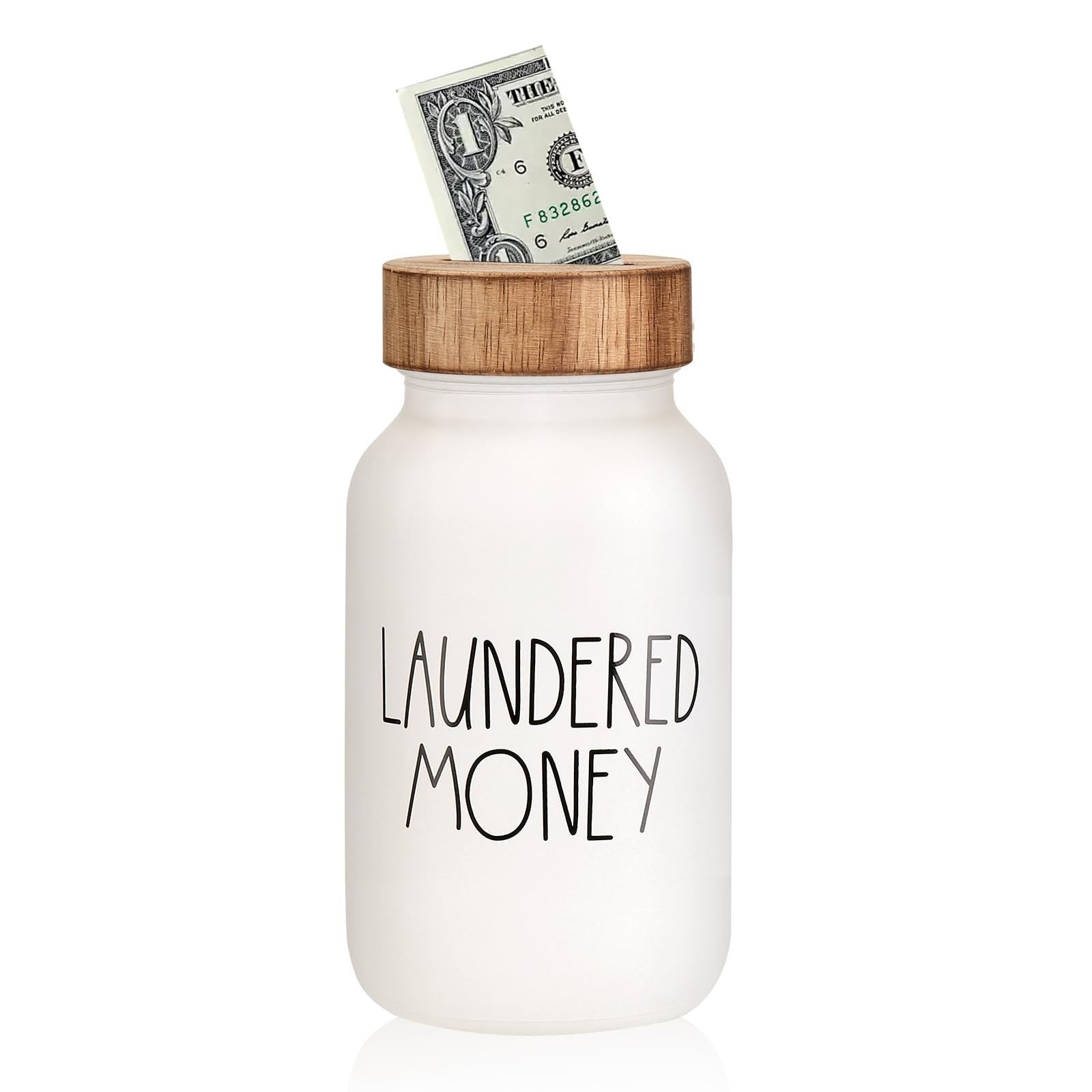 Laundry Room Decor & Organization – Premium Matte White Glass Coin Bank with …