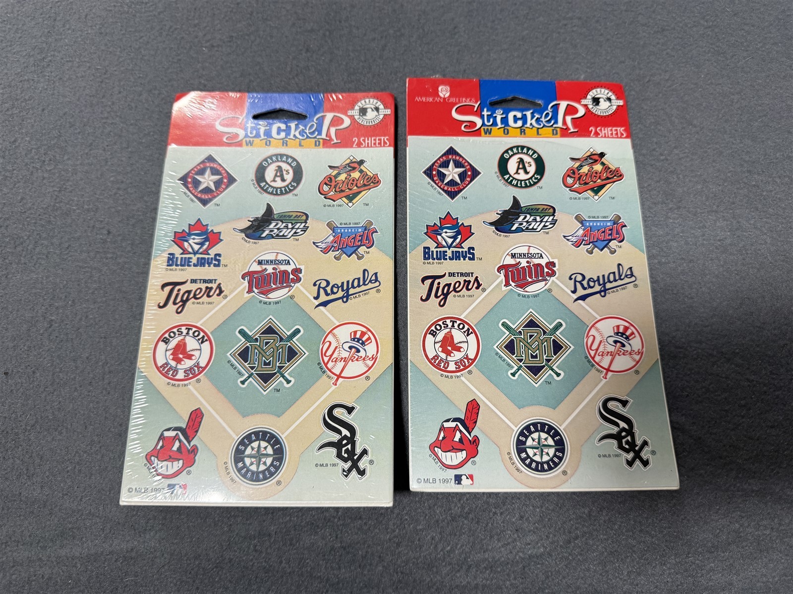 #4 VINTAGE FORGET ME NOT AMERICAN GREETINGS BASEBALL TEAM MLB STICKERS 2 PACKS