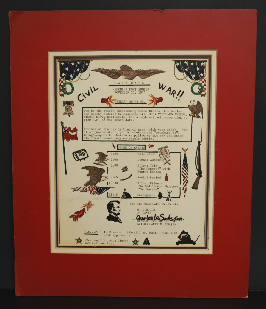 Last Call Certificate Fort Sumter 1974 Civil War General Order No. 1 Matted