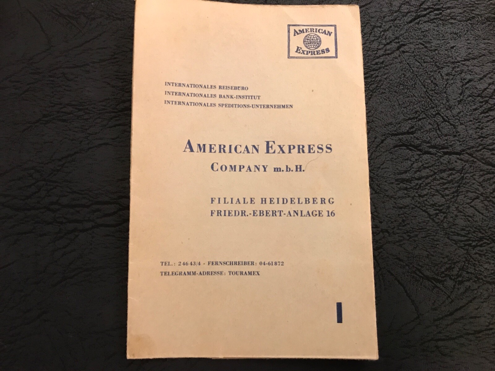 AMERICAN EXPRESS COMPANY m.b.H FOLDER IN FILIALE HEIDELBERG— 6 1/2 x 4 1/2 in