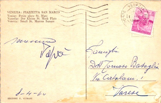 1964 Venice Italy Postcard Piazzetta San Marco St Mark s Basilica Used