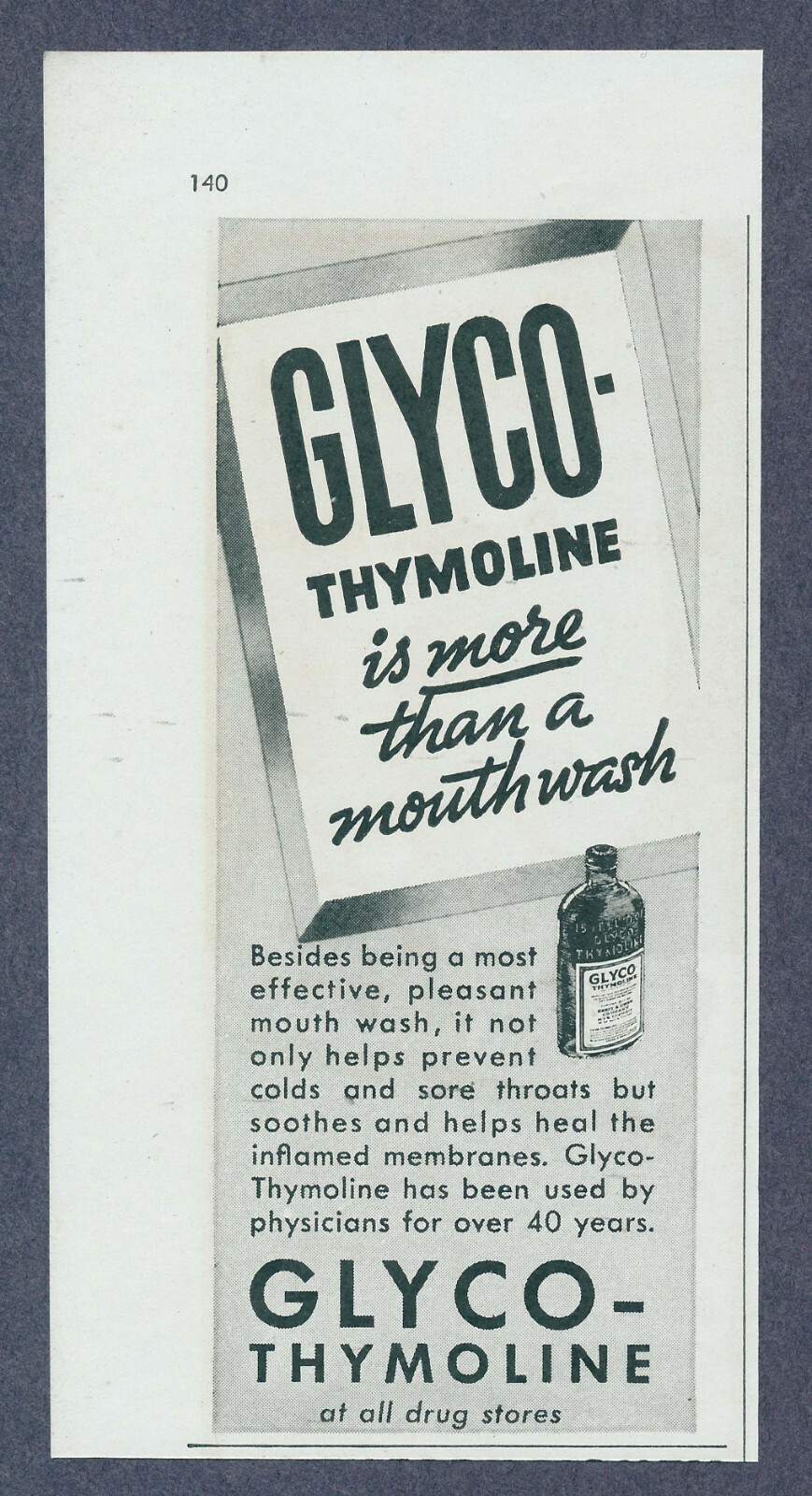 Glyco Thymoline Mouthwash Hygene Antiseptic Vintage Print Ad February 1940