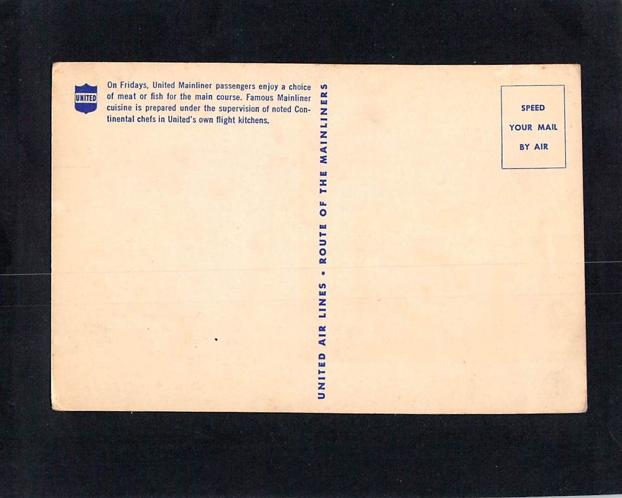 I1340 Transport Aircraft United Air Lines Menu vintage postcard