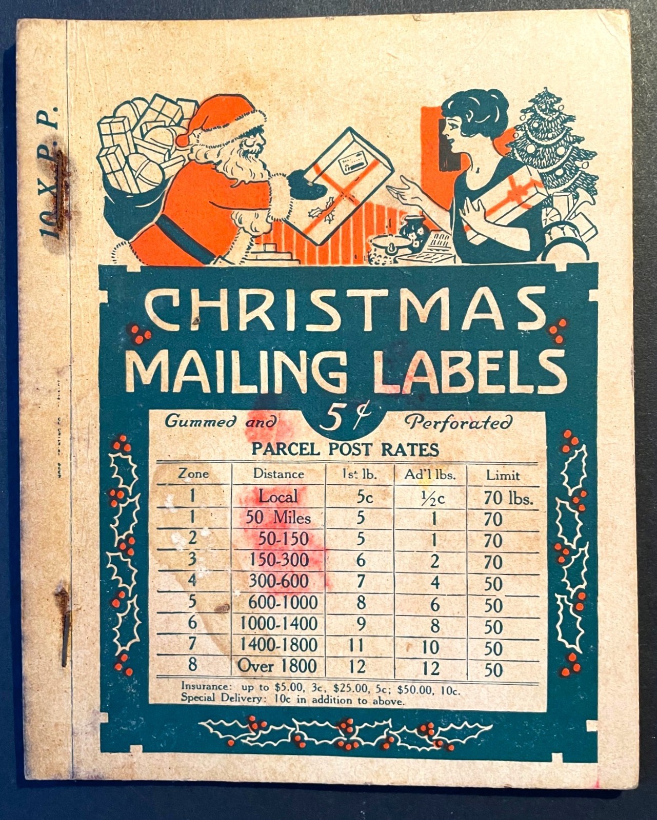 1930s Christmas Mailing Labels with Parcel Post Rates Charming Graphics