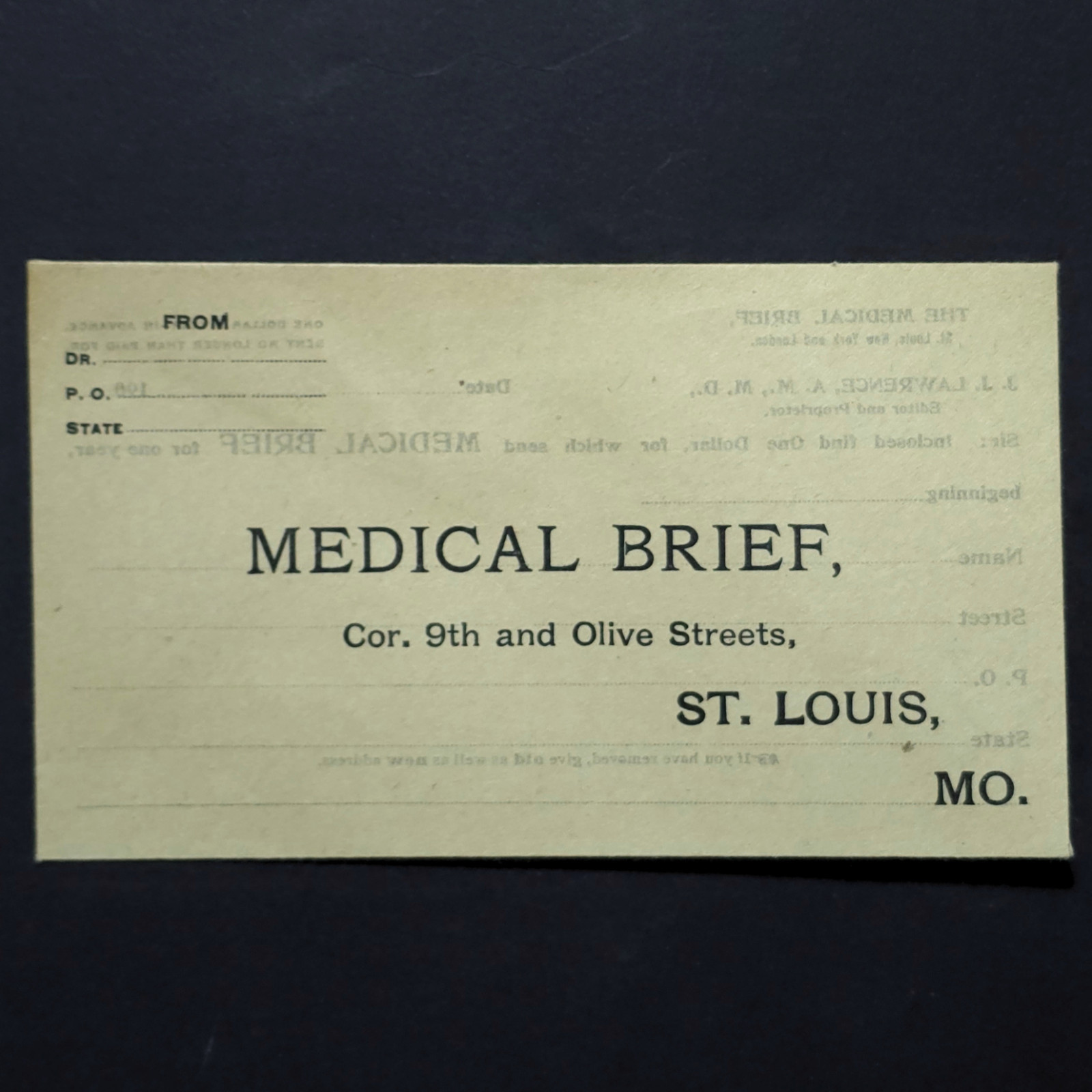 Medical Brief St Louis MO Folded Letter Medical Correspondence Unexamined