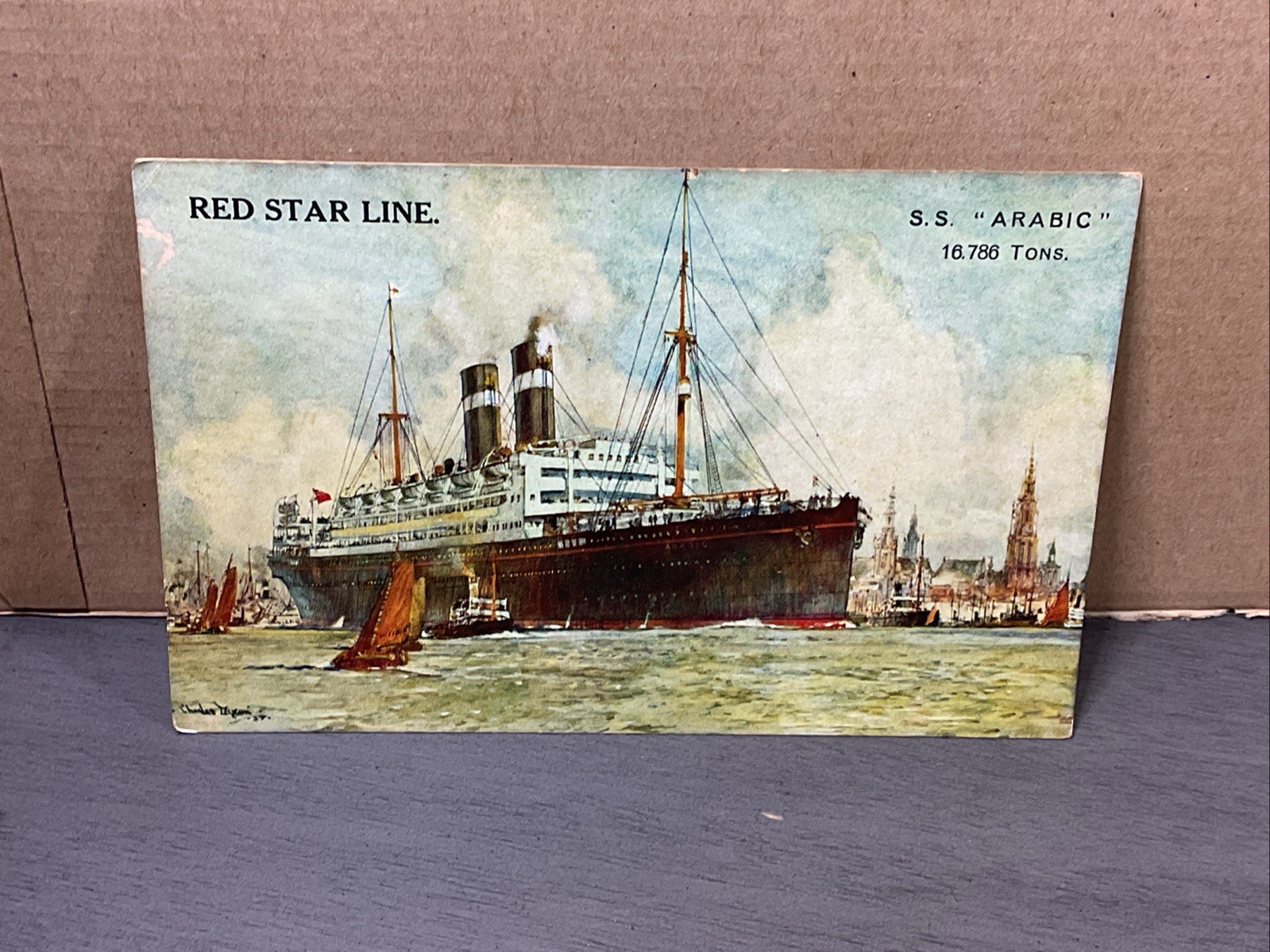 Vintage Red Star Line Post Card SS ARABIC, SS MARQUETTE BELGENLAND B49