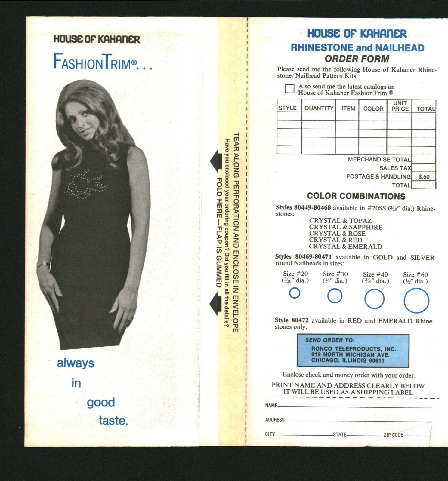 House of Kahaner Rhinestones Brochure 1970s Fashion 1974 Ronco Ron Popeil