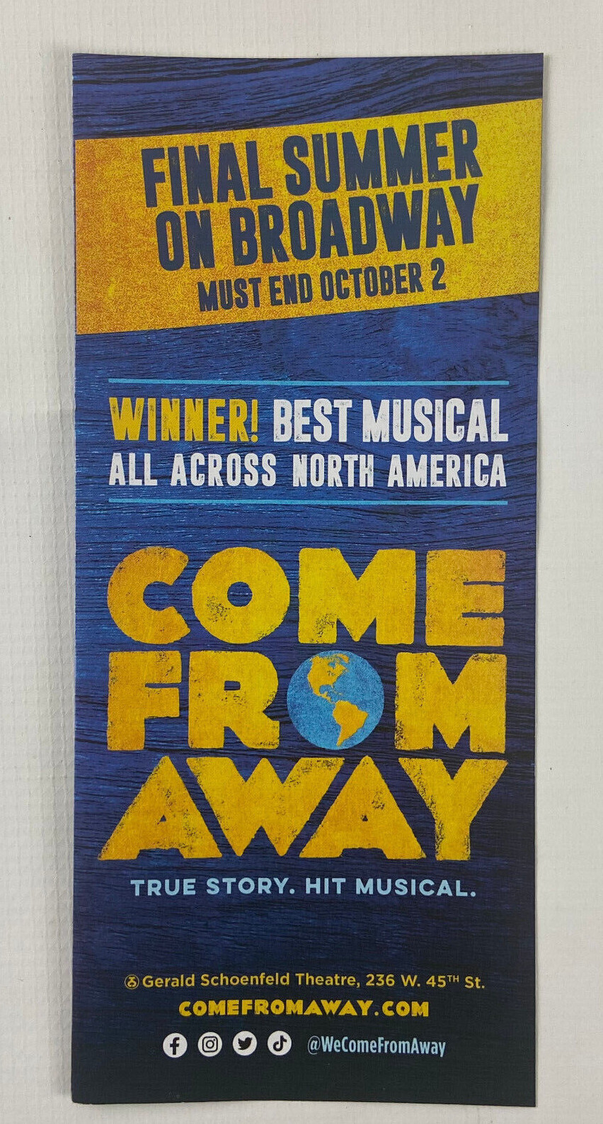 Come from Away Final 2022 Ad Flyer Broadway NYC New York City Advertisement Ads