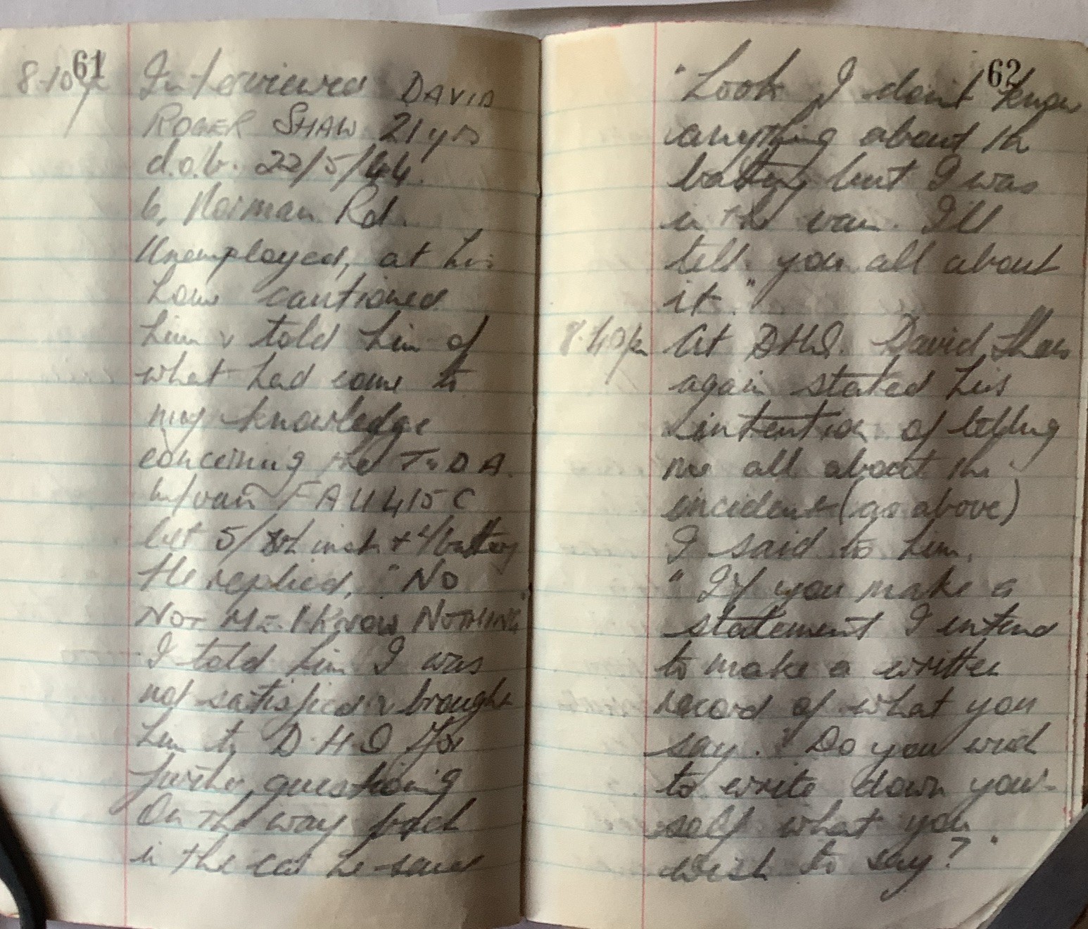 Vintage Nottingham city police pocket notebook 12-02-66 to April 1966