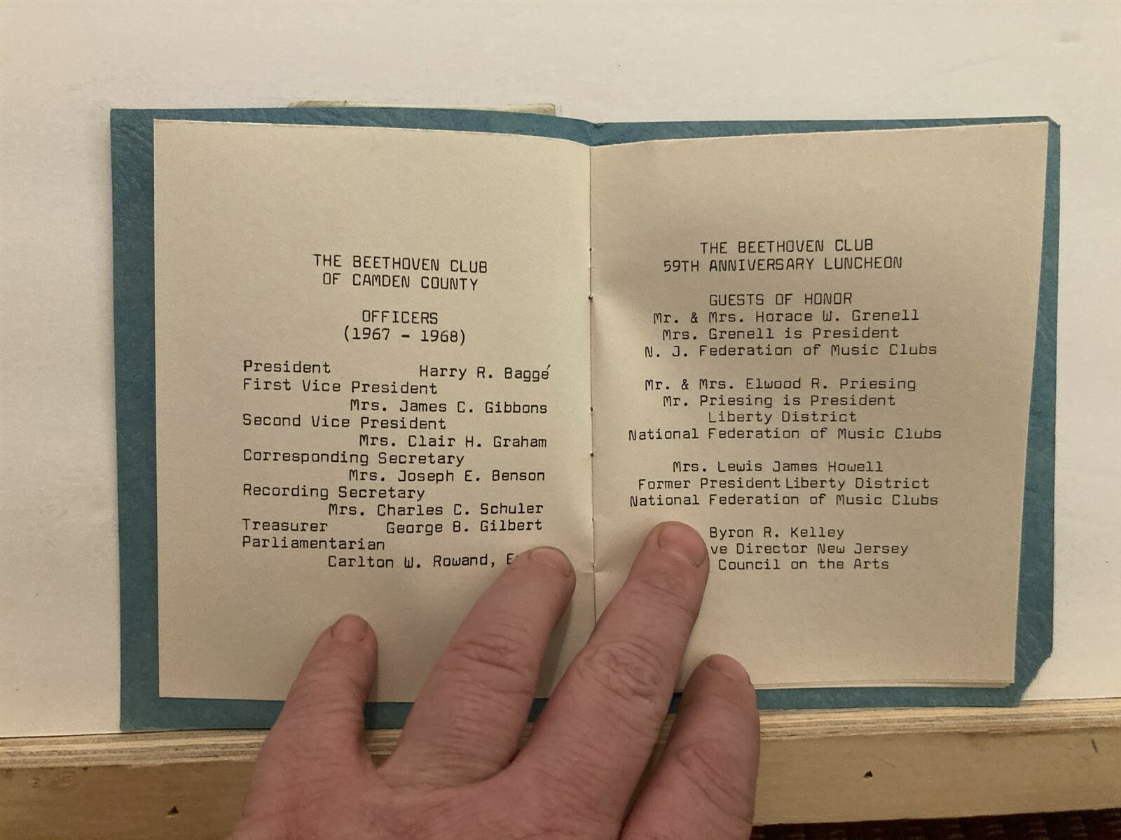 1968 Beethoven Club of Camden Cherry Hill Inn Luncheon Program New Jersey NJ Vtg