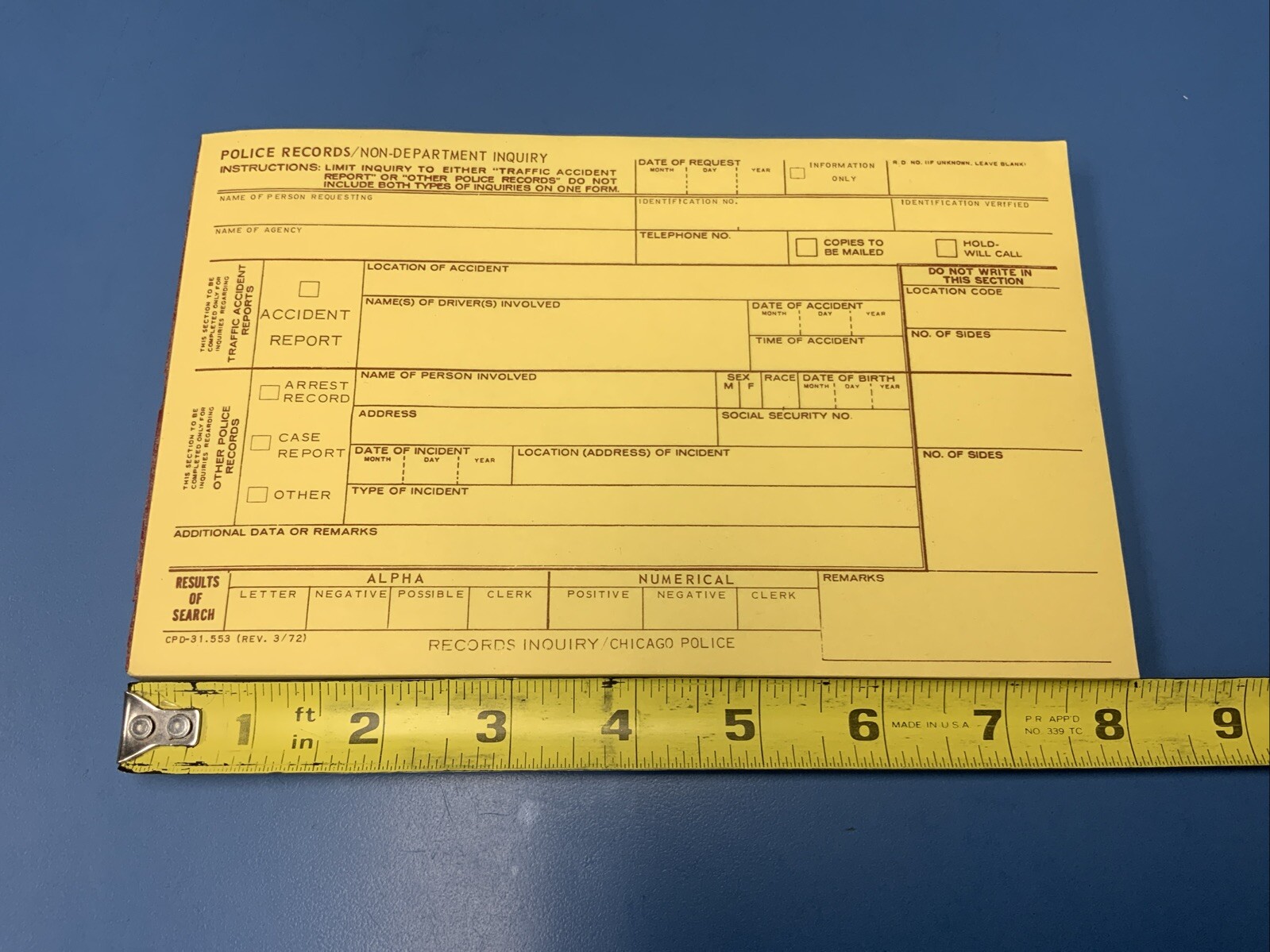 2 Vintage Chicago Police Records / Non Department Inquiry Pads