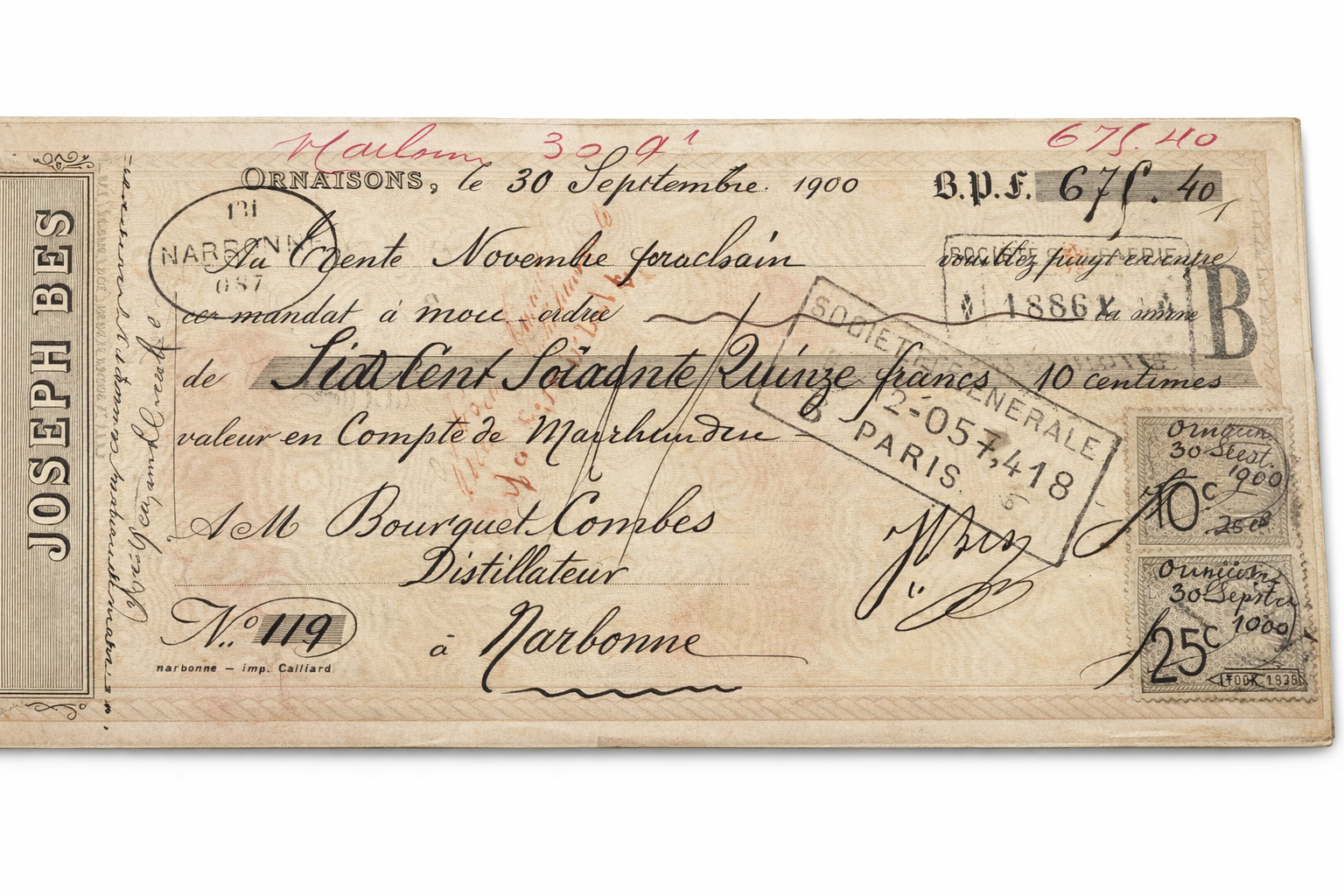 Bousquet-Combes, distiller in Narbonne, commercial correspondence, early 20th…