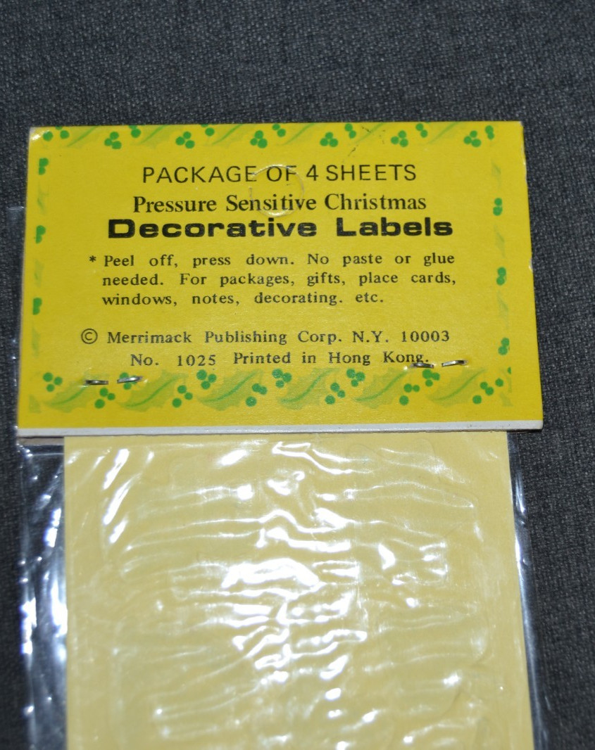 Stickers Merrimack Holiday FOLK ART HOLIDAY 4 Sheets NOS Vintage Seals Made HK