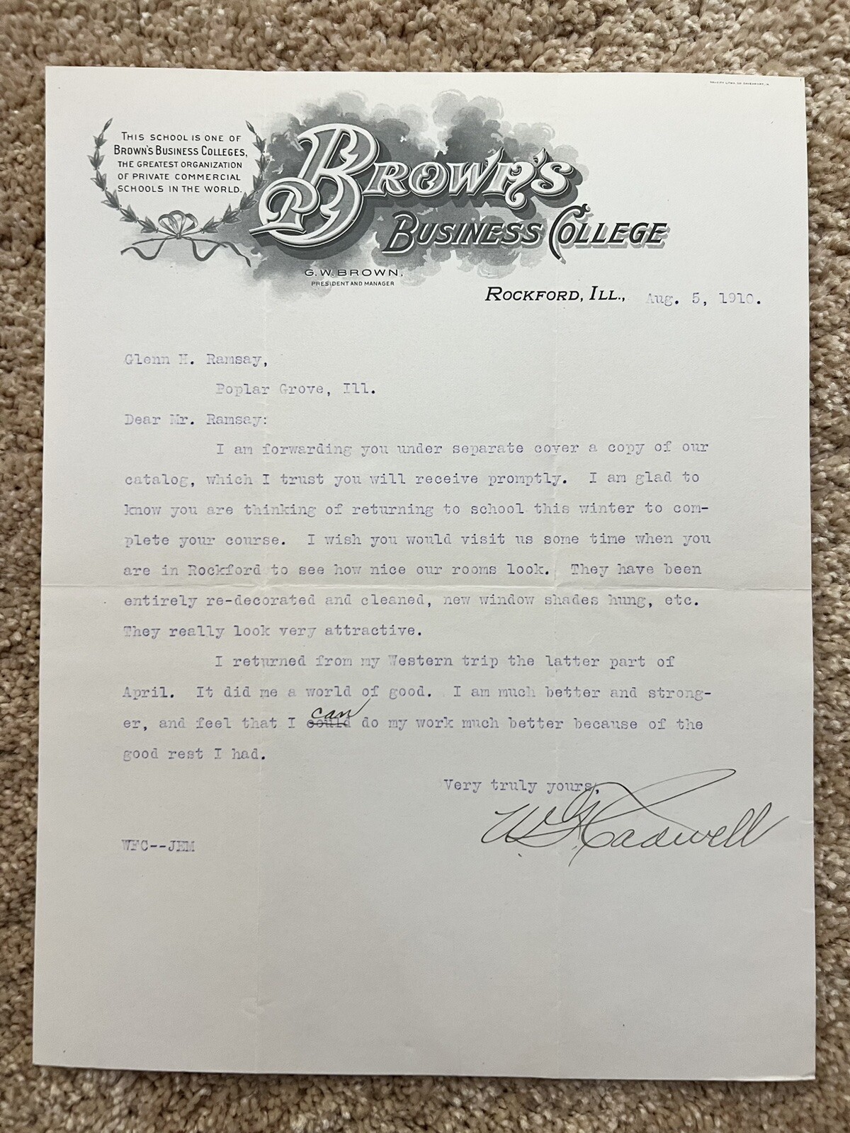 BROWN’s BUSINESS COLLEGE Recruitment Letters 1905 1910 Tuition Rates!! (f1)