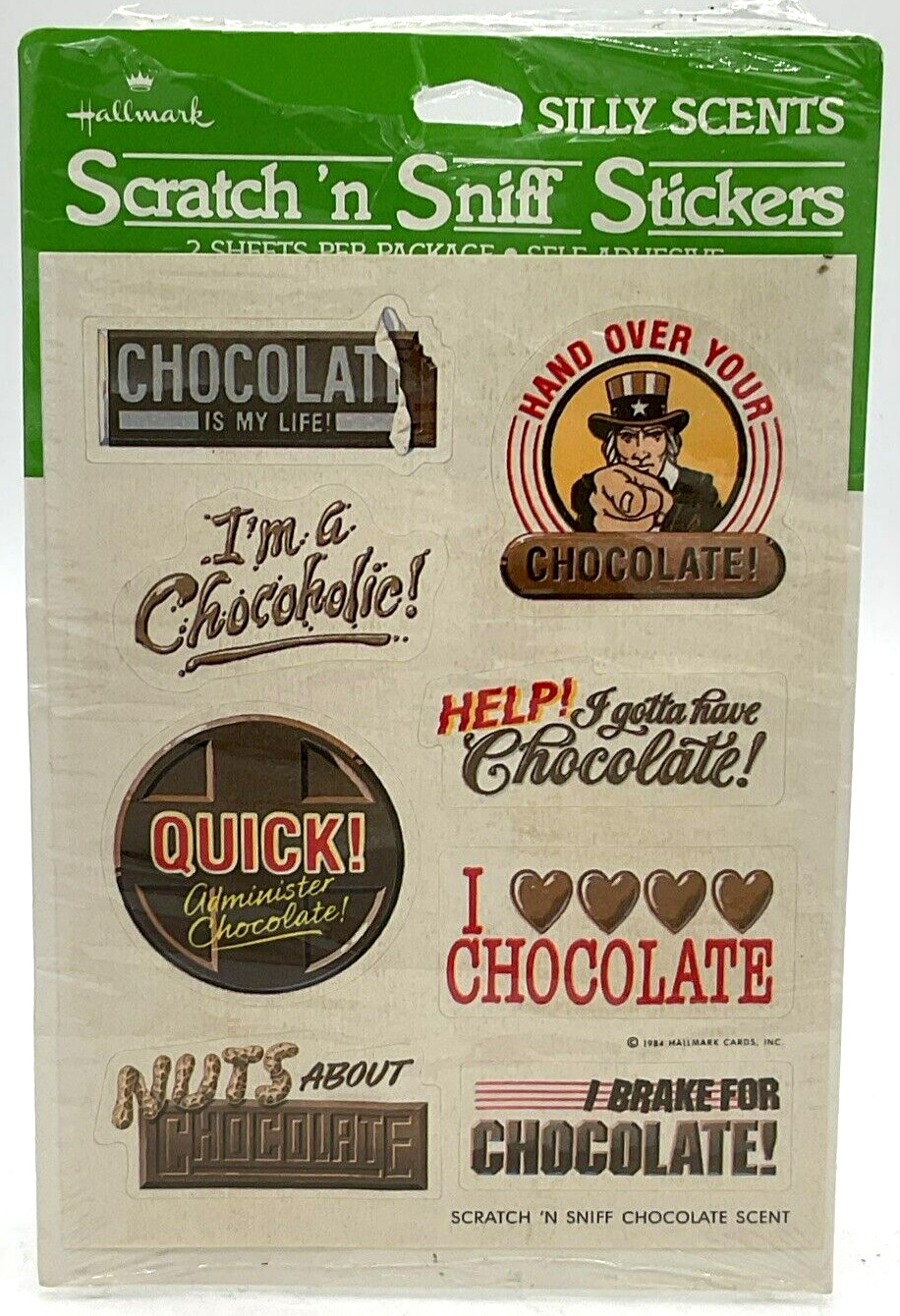 Vintage 1982 Silly Scents Scratch N Sniff Stickers 2 Sheets Chocolate Hallmark