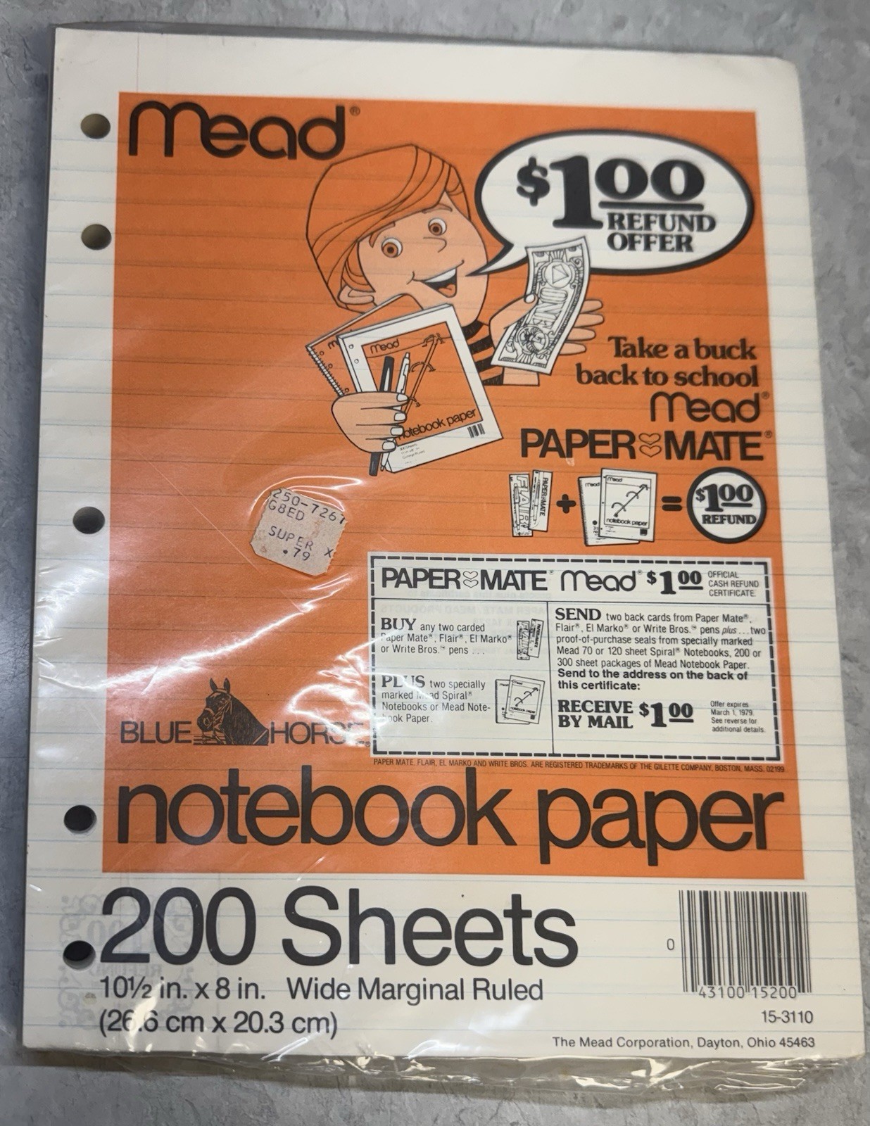 Vintage 1979 Mead Blue Horse School Notebook Ruled Paper 200 Sheets