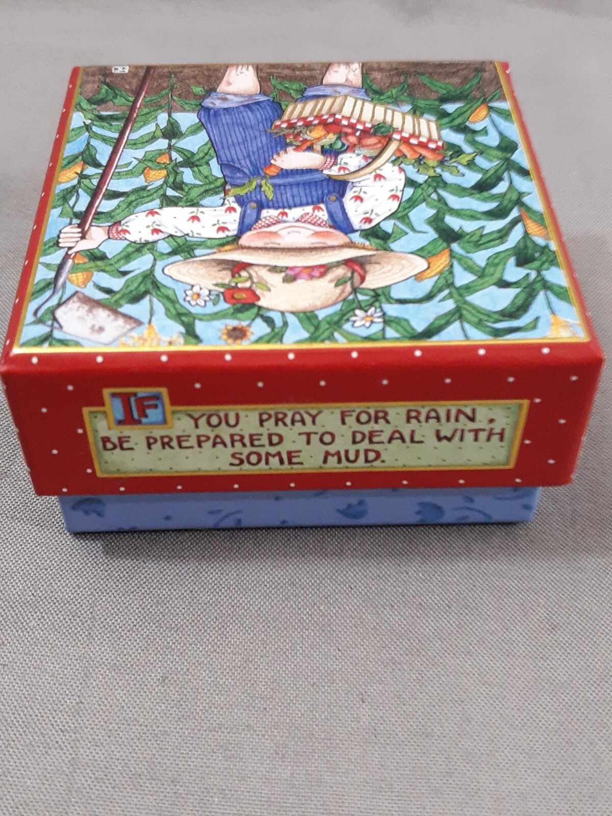 Mary Engelbreit Girl In Garden “Mud” Square Trinket Box Lined 30469
