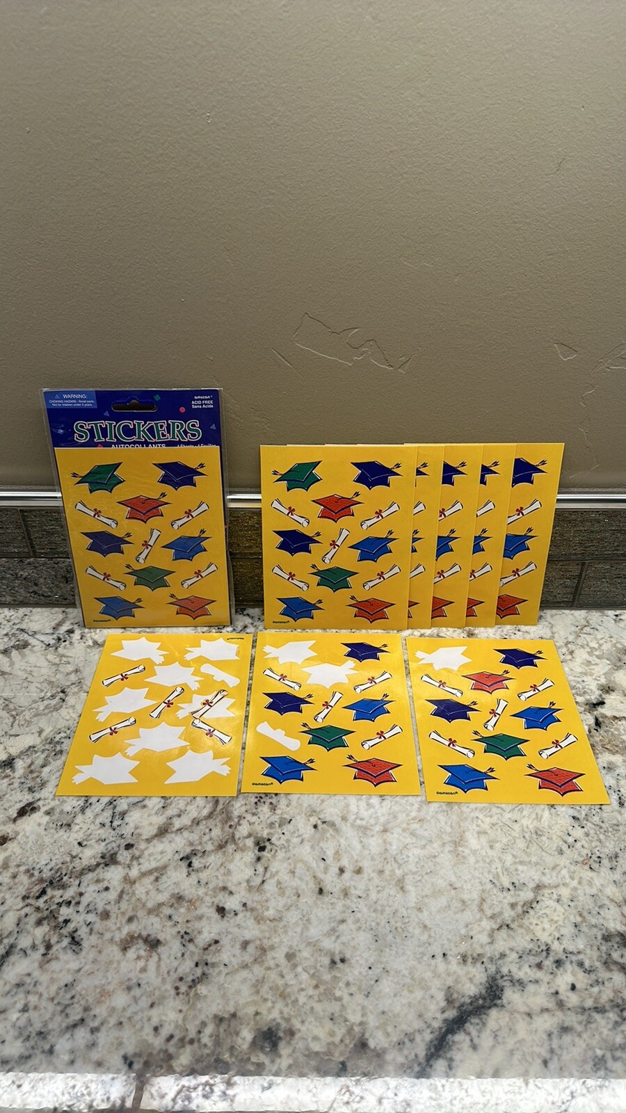 Graduation Stickers Mortar Boards Diplomas MultiColor 9 full 3 partial sheets