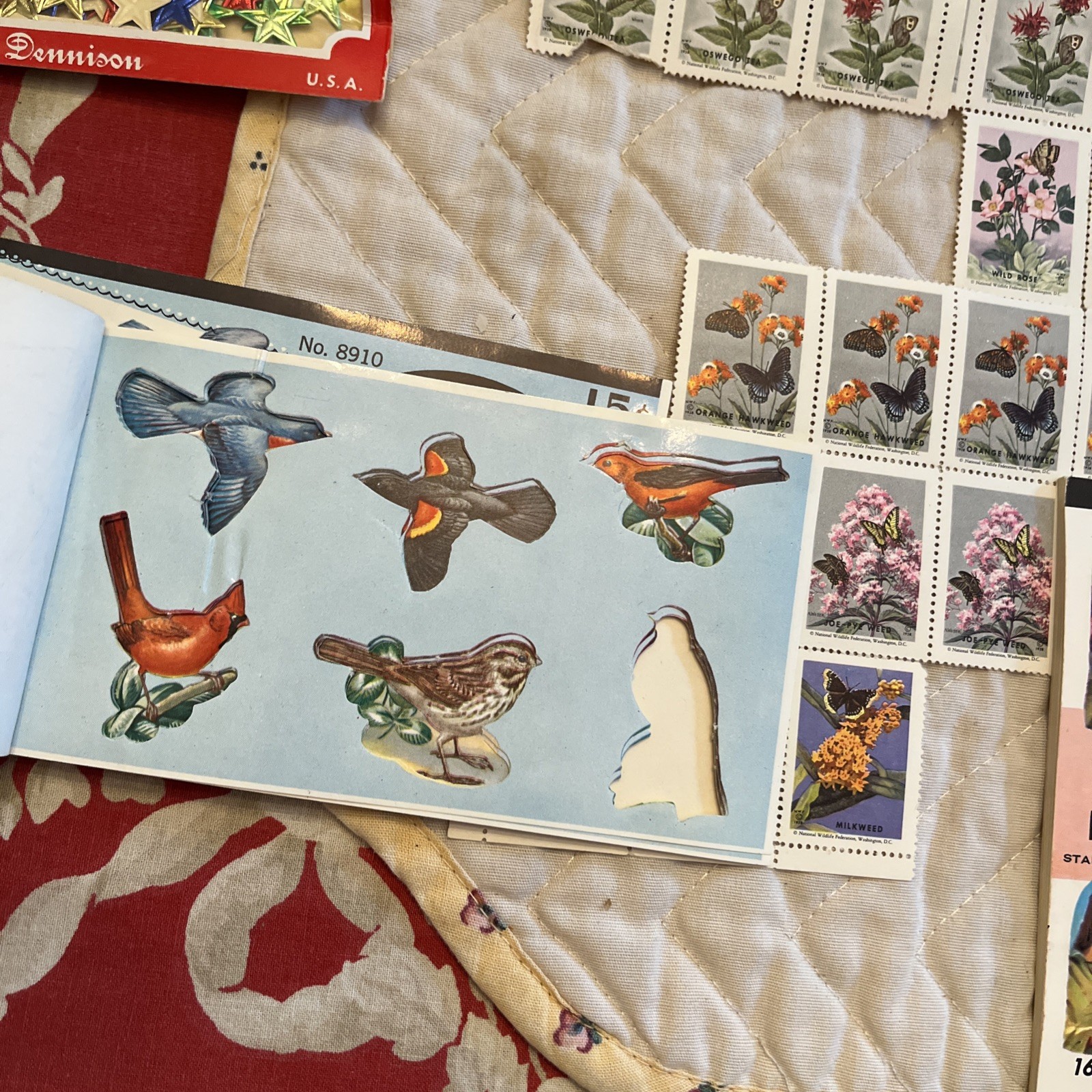 Vintage Gummed Seals Eureka Dennison Seasonal Butterflies Birds Stars Lot