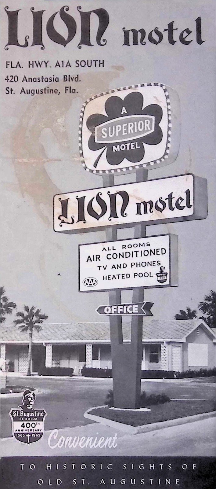 Lion Motel Brochure w/ Map AAA Endorsed c1950s Roadside Americana 1950s