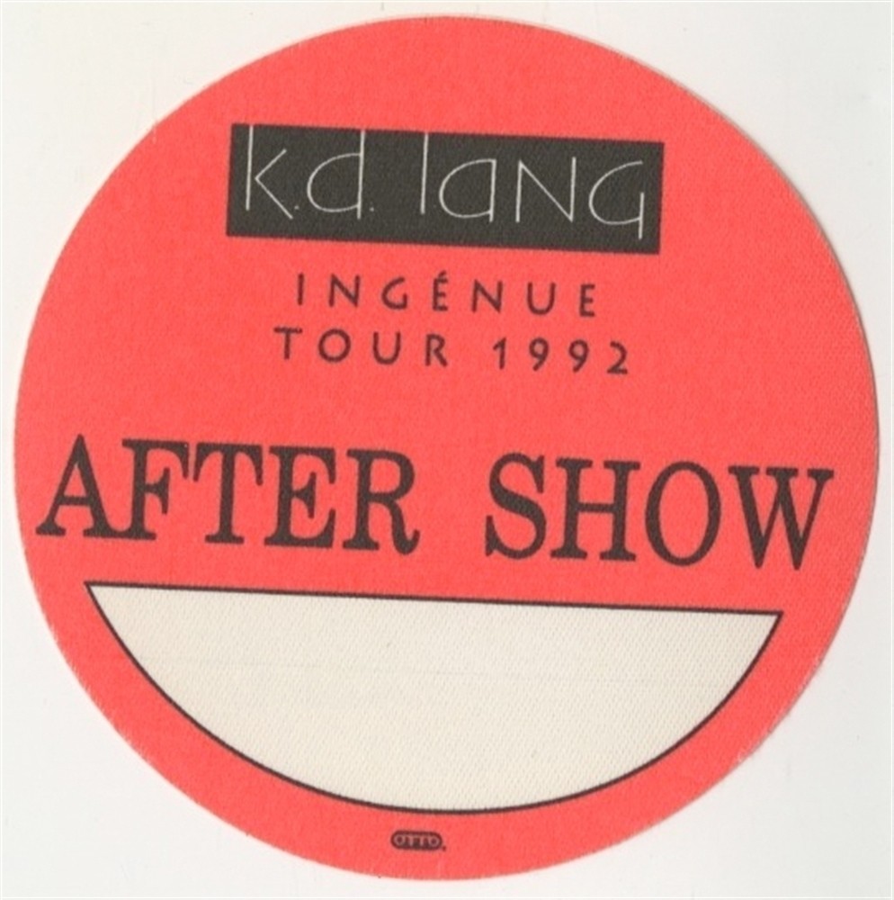 k.d. lang 1992 Ingénue concert tour collectible After Show Backstage Pass