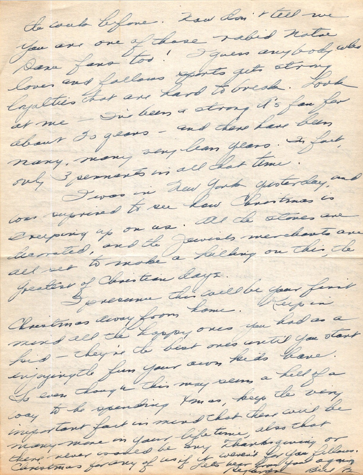 WWII Navy Letter Bill B. to Ollie Dec. 1940s Handwritten Philadelphia Athletics