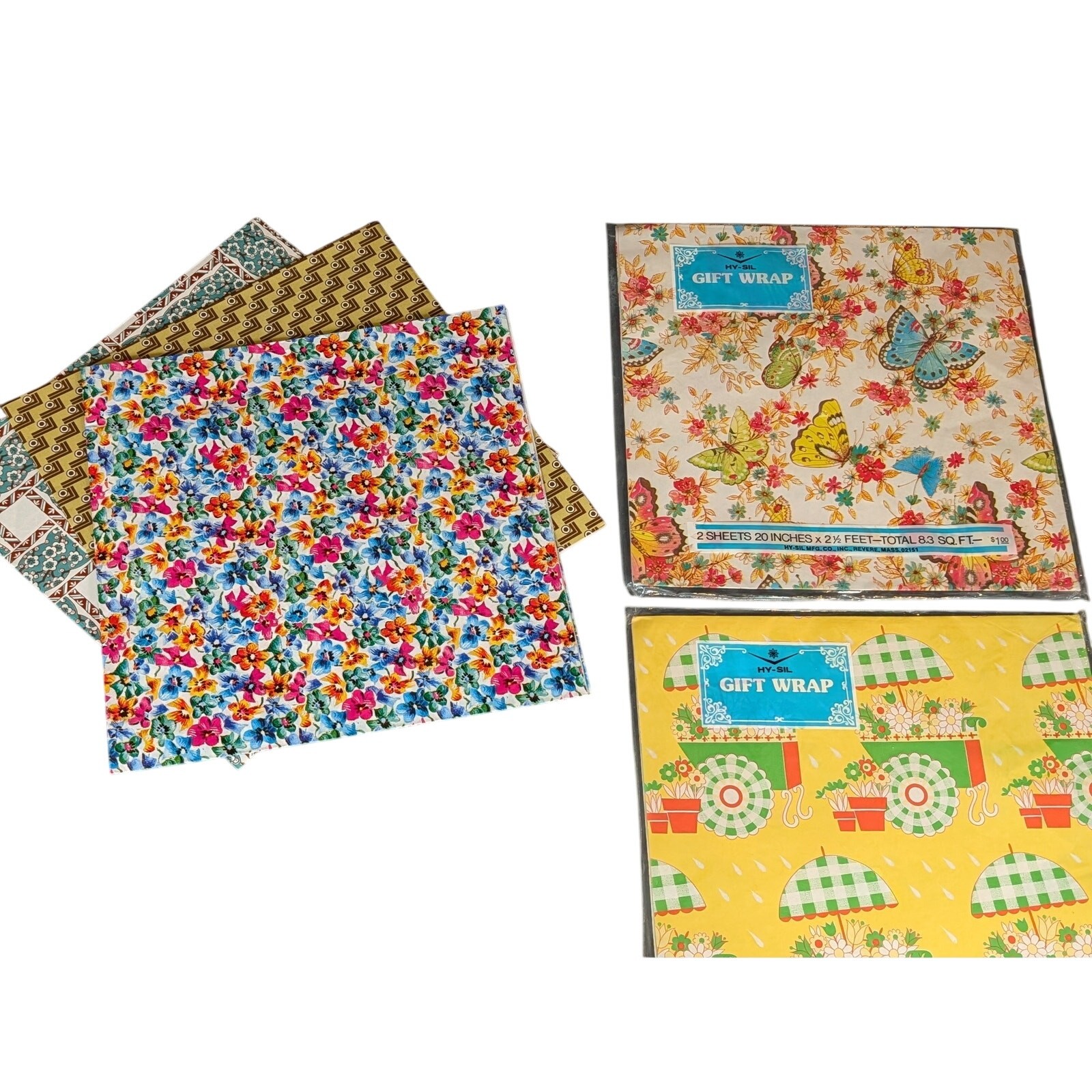 Vintage 1970s Wrapping Paper NOS Hy-Sil Butterfly Floral Retro Wrap Ephemera