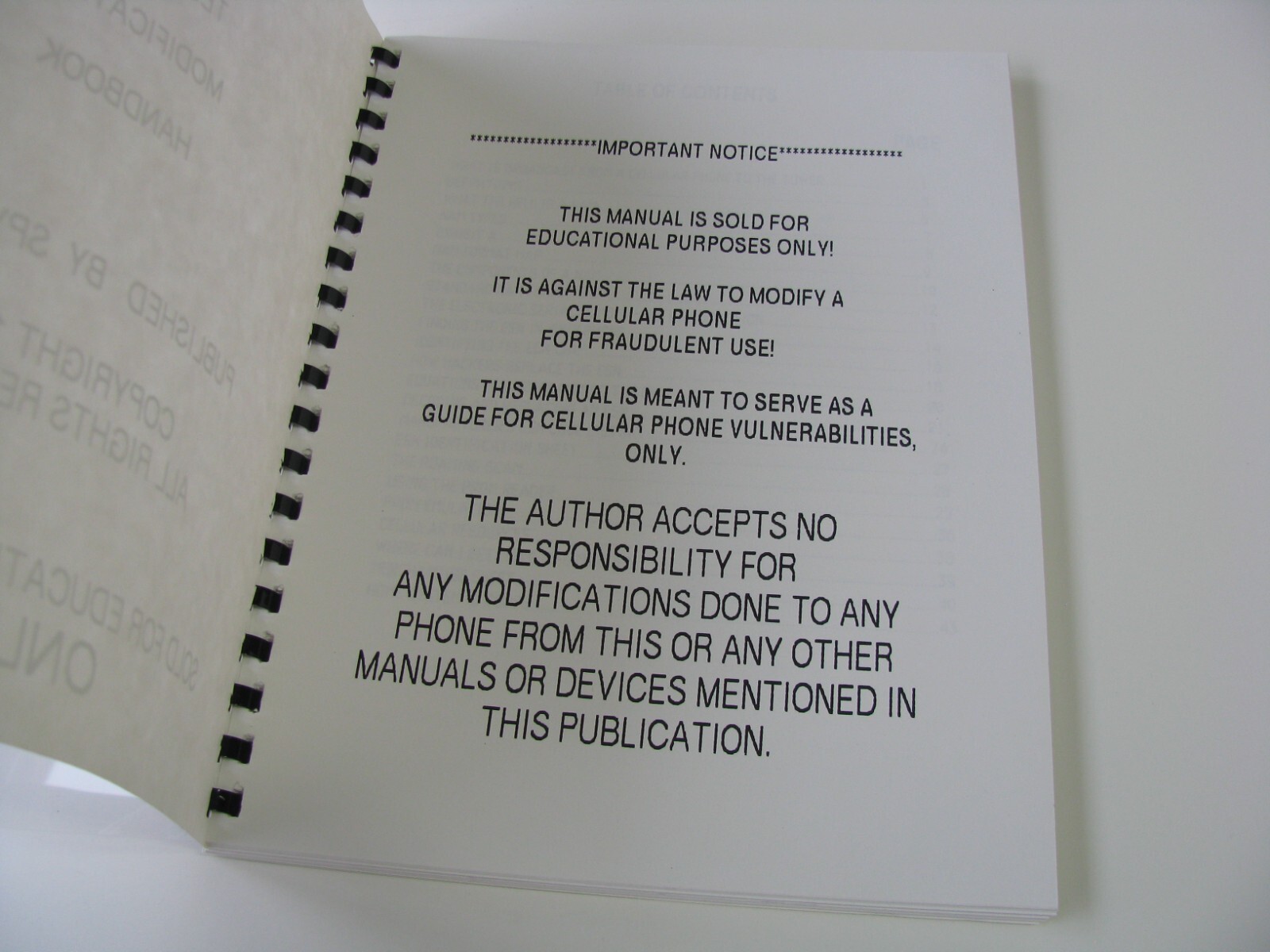 1 Vtg 1992 Cellular Telephone Modification Handbook Published by Spy Supply Book