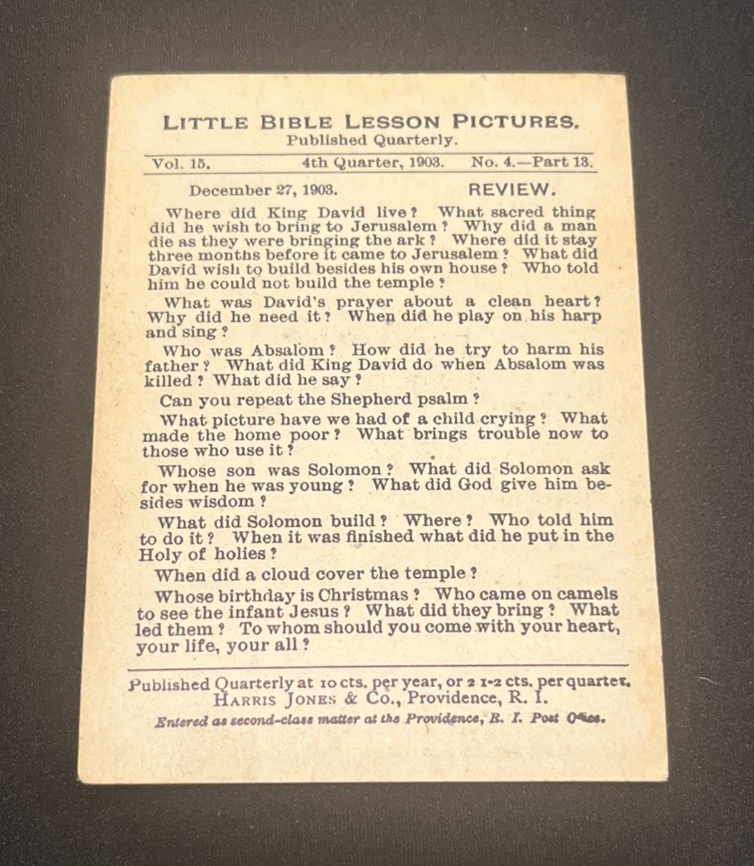 Antique 1904 Golden Text Bible Lesson Card Providence Lithograph Co
