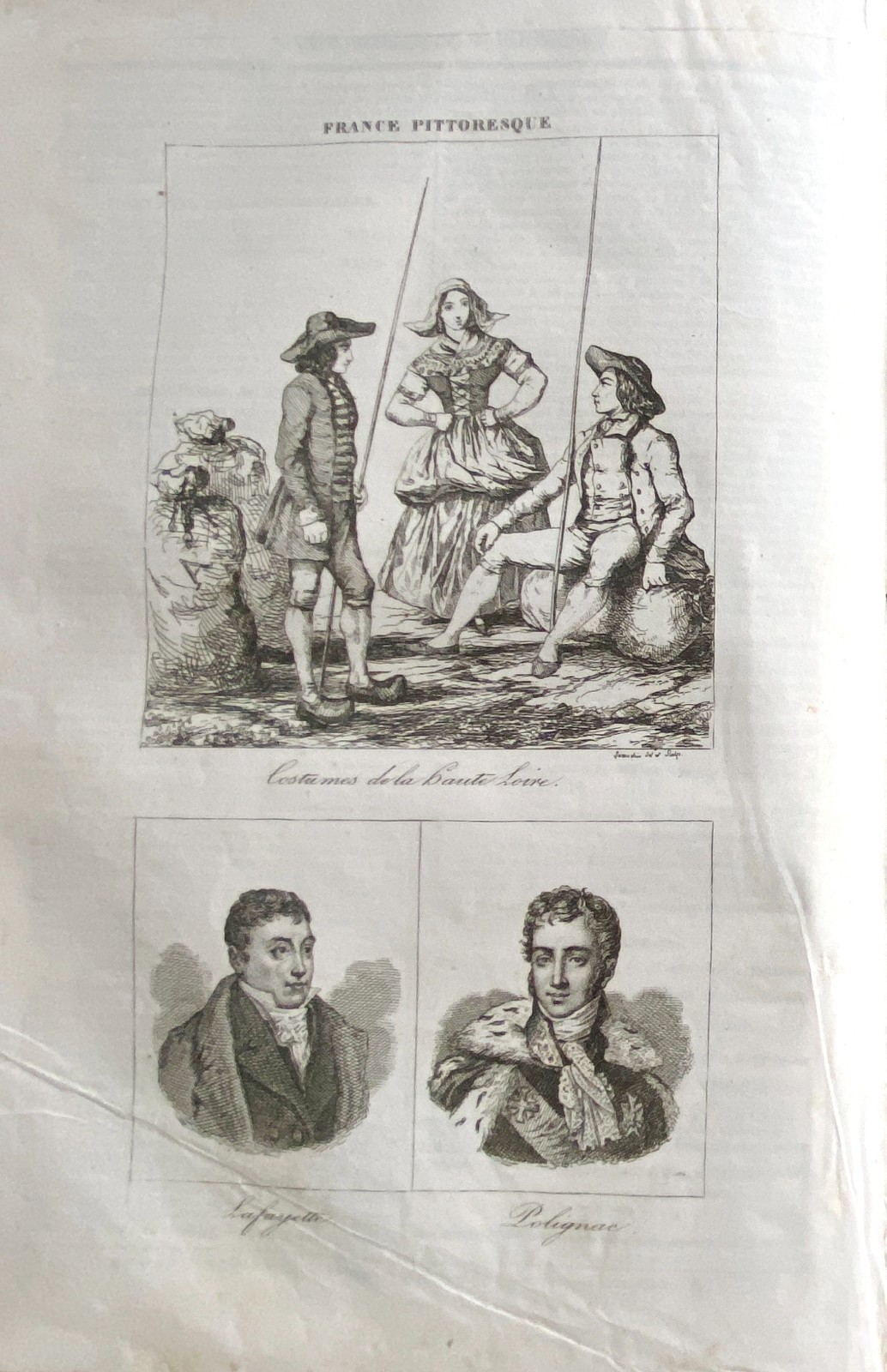 Picturesque France Engraving 1835 Costumes Haute Loire Lafayette Polignac