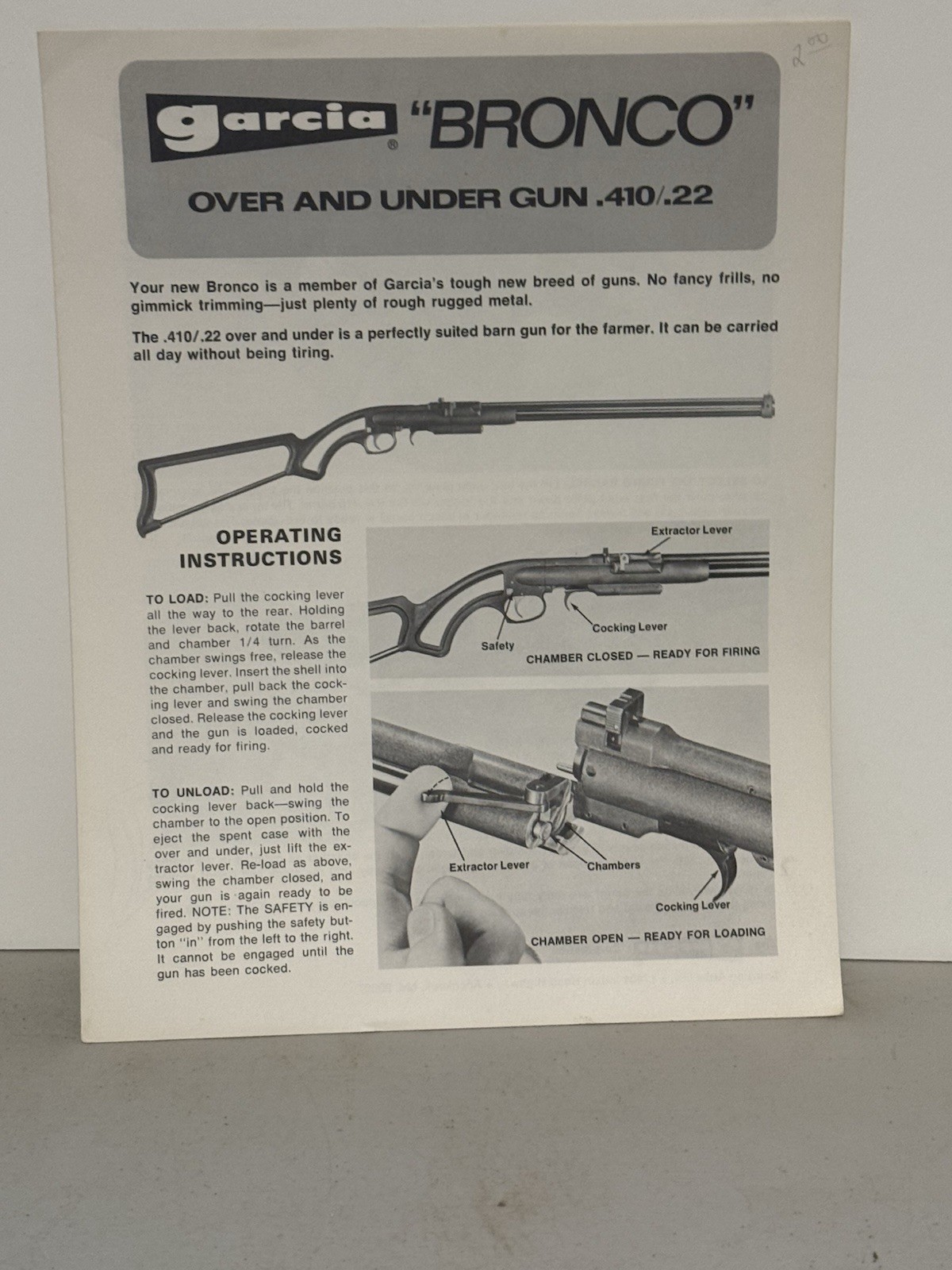 GARCIA “Bronco” Over & Under Gun .410/.22 Manual
