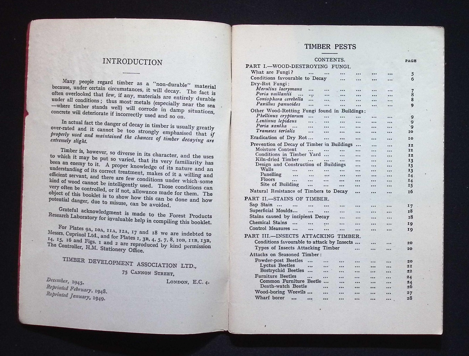 Timber Pests: Their Origin, Prevention & Cure by Timber Development Assoc., 1949
