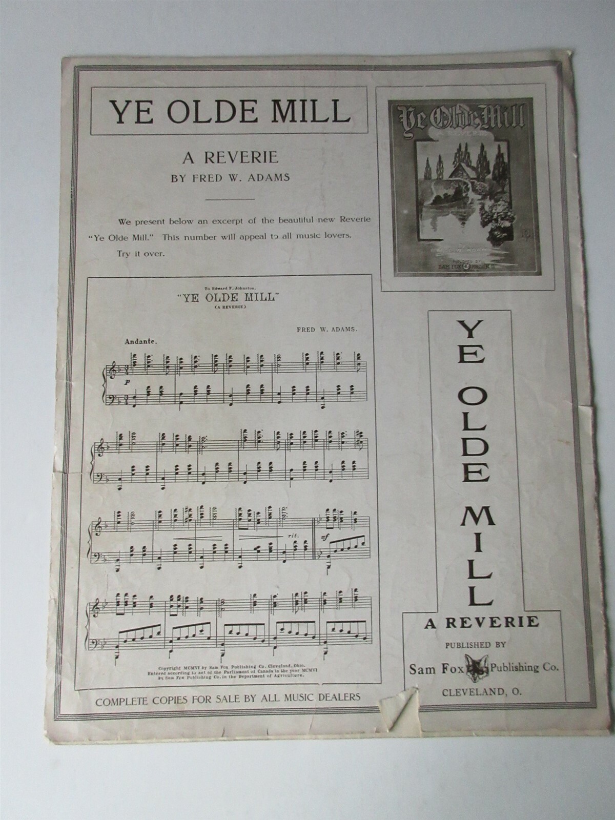 Dream Girl Waltzes Original Piano Sheet Music Copyright 1906 13.5″x10.5″