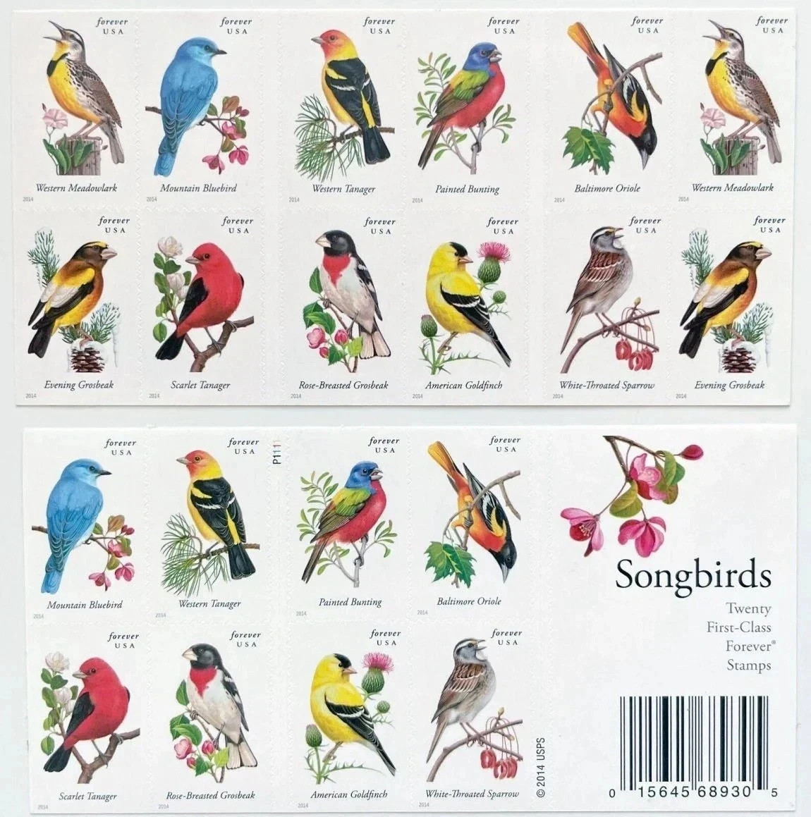 2014 US Songbirds For & ever Stamps Booklet Pane of 100 MNH Scott 4891b