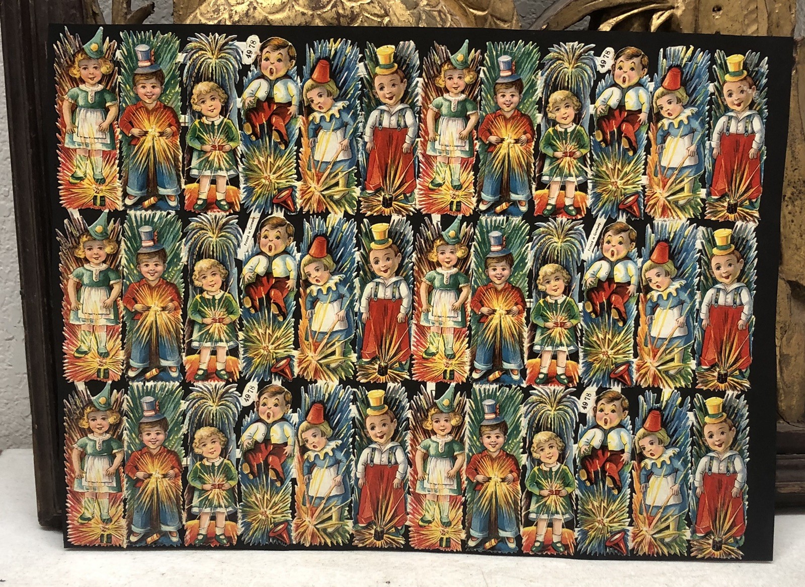 Kids Posing + Die Cut Scraps Glued on Paper Double Sided 2X Full Sheets L17